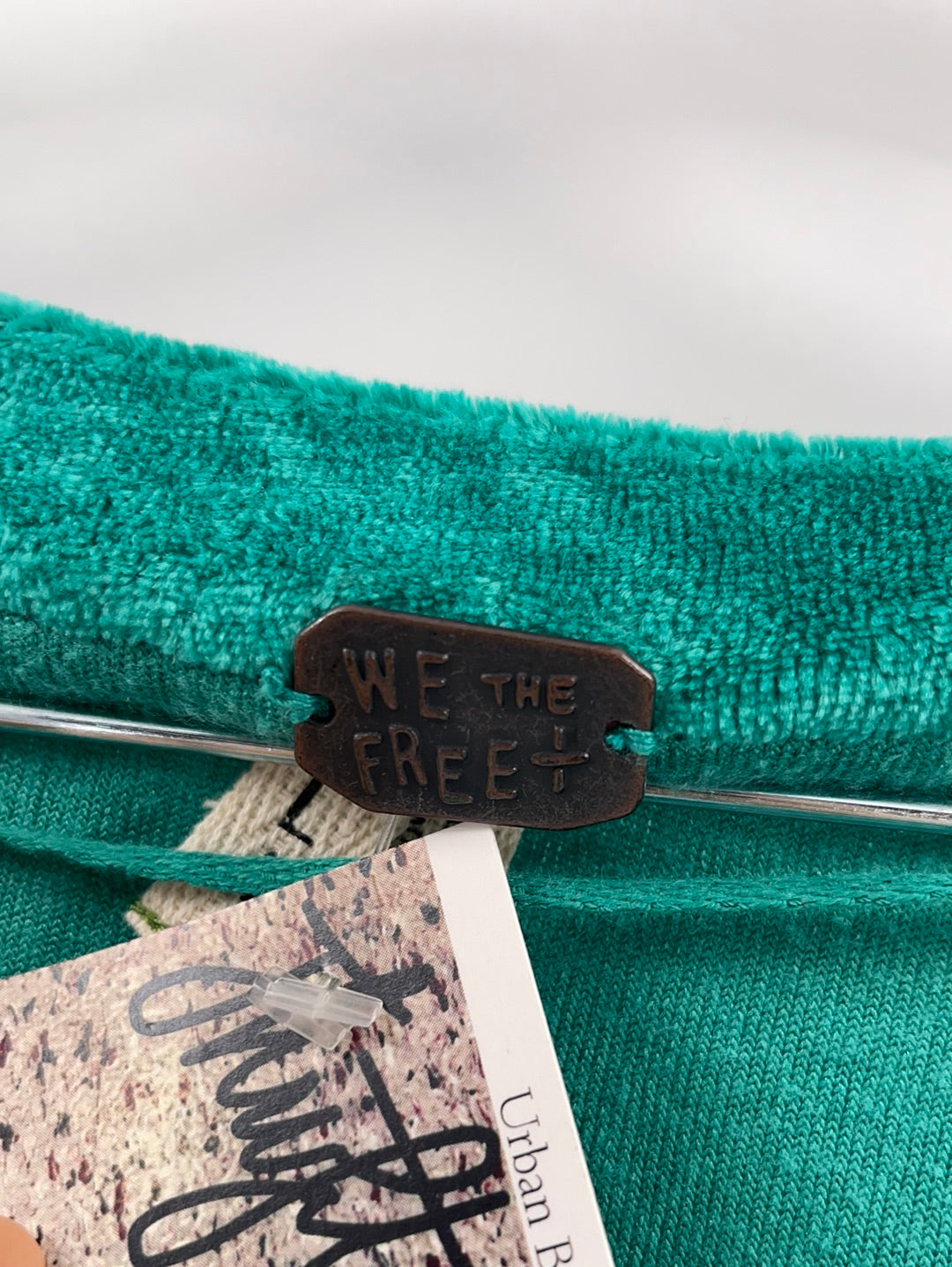 Free People -WE THE FREE Milan Crushed Velvet Long Balloon Sleeve Green Top (Size Large)