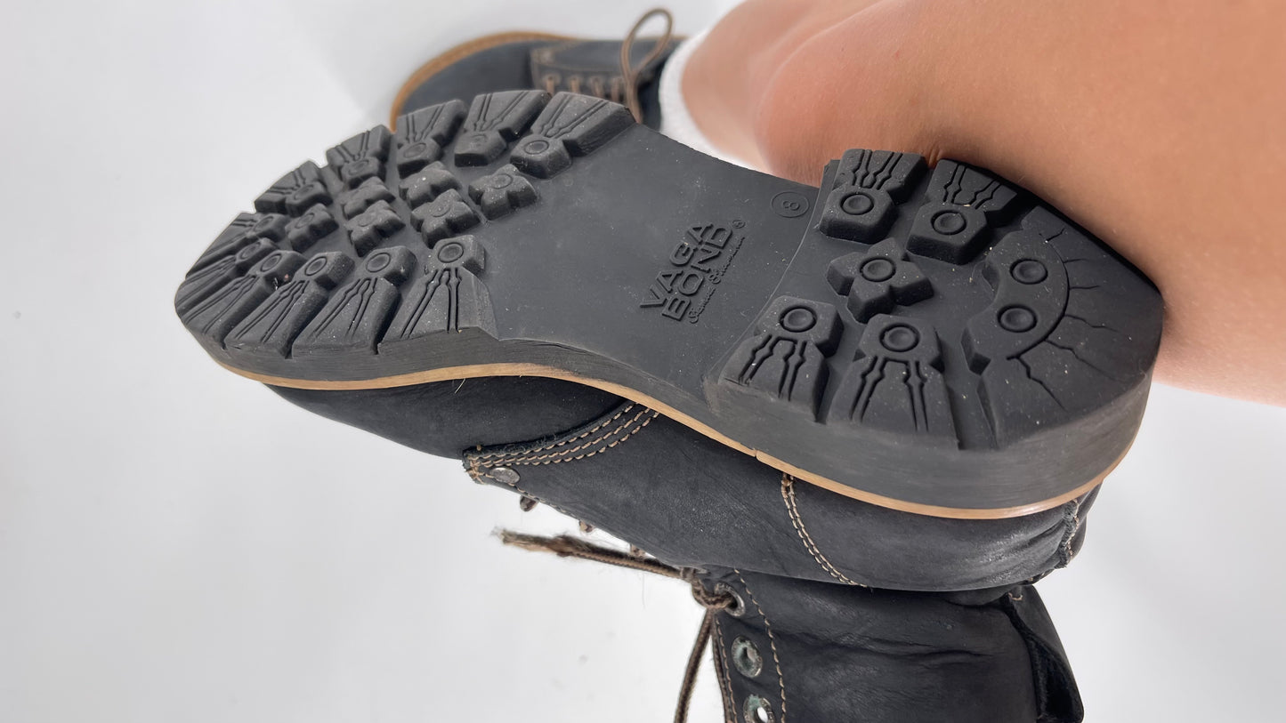 Vagabond Leather Lace Up Combat Charcoal Boots - Size 8
