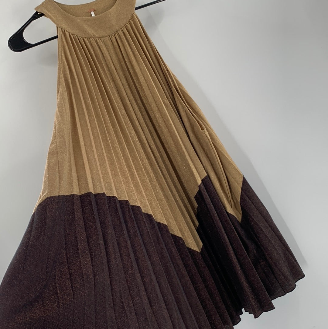 Free People Gold Pleated Mini Dress (SzXS)