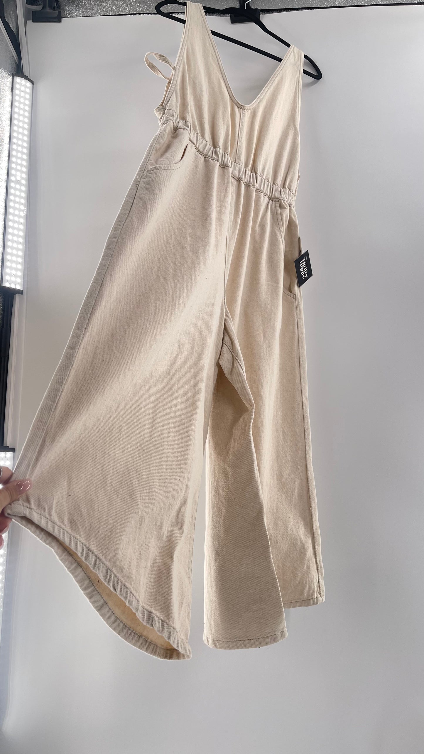 Free People Alora Wide Leg Denim Jumpsuit (XL)