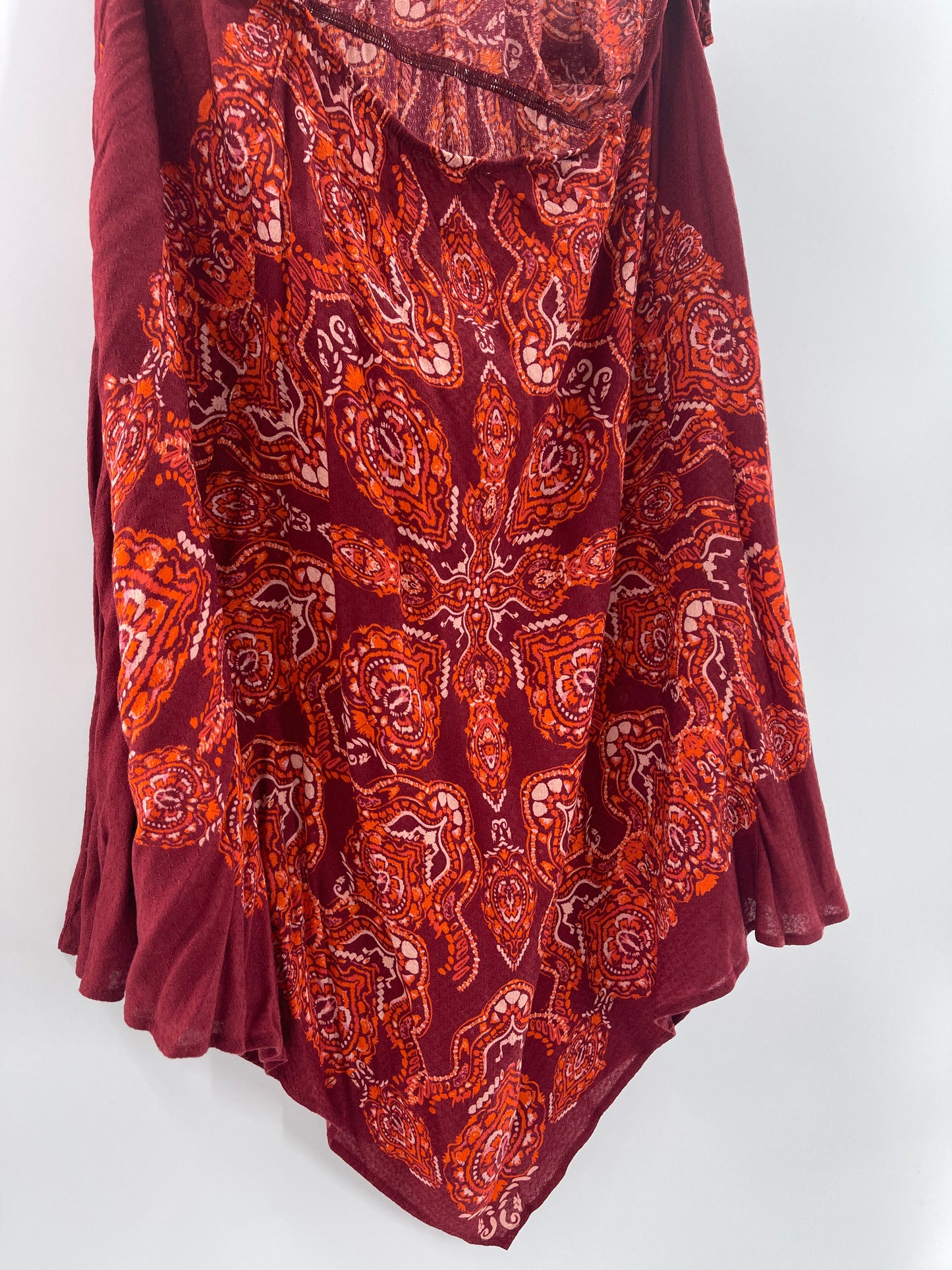 Free People Intimately Floral Red Sleeveless Spaghetti Straps Backless Mini Dress (Size L)