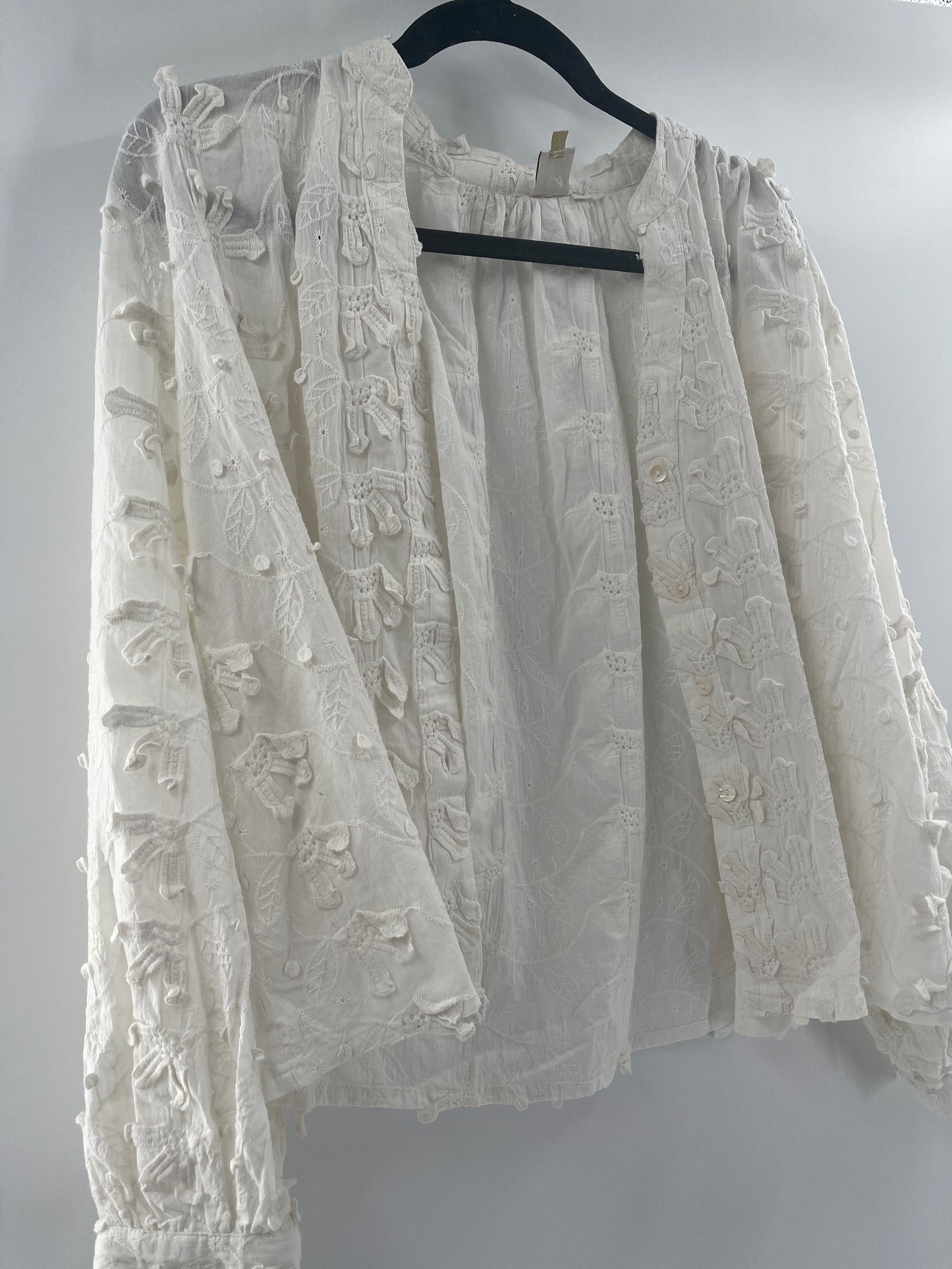 Seen worn kept textured lace blouse (6)