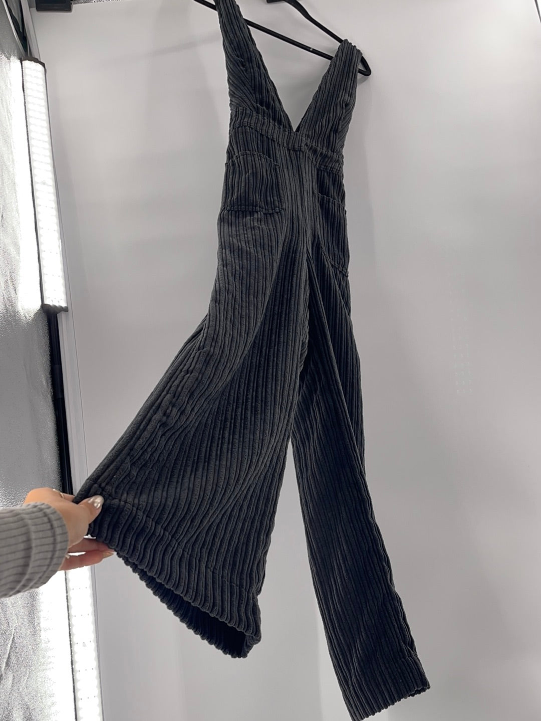 BDG Urban Outfitters Black Corduroy Backless Crossed Back Straps Jumpsuit (Size 10)