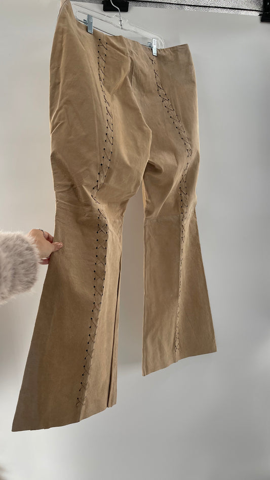 Vintage HYPOACTIVE Tan Leather Lace Up Plus Size Flare Pants (22W)