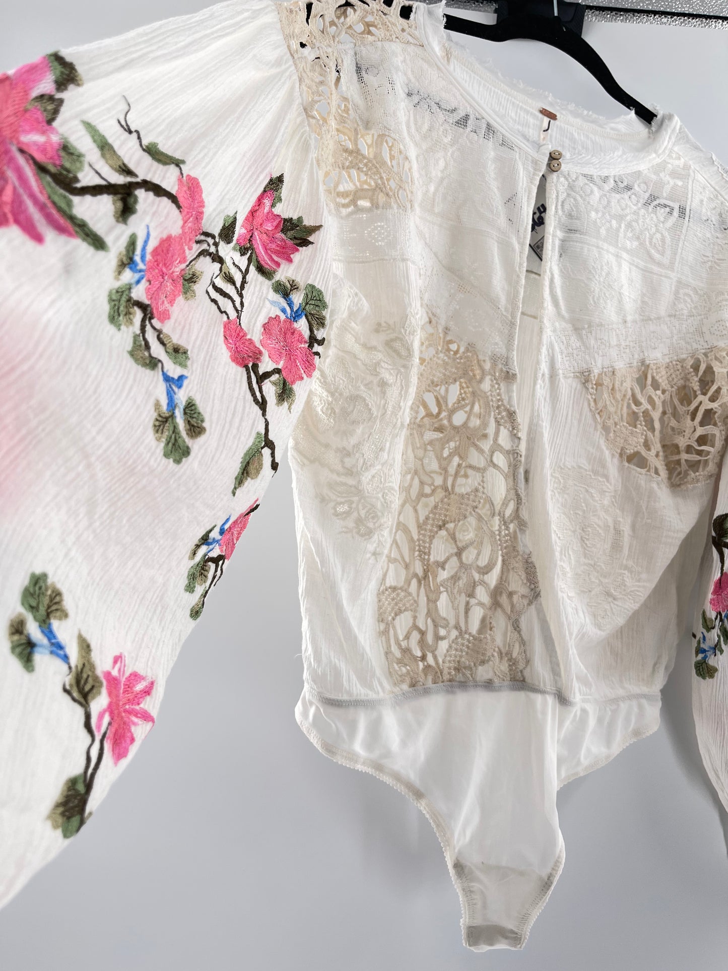 Free People Making Harmony Lace Cotton Embroidered Blouse (Medium)