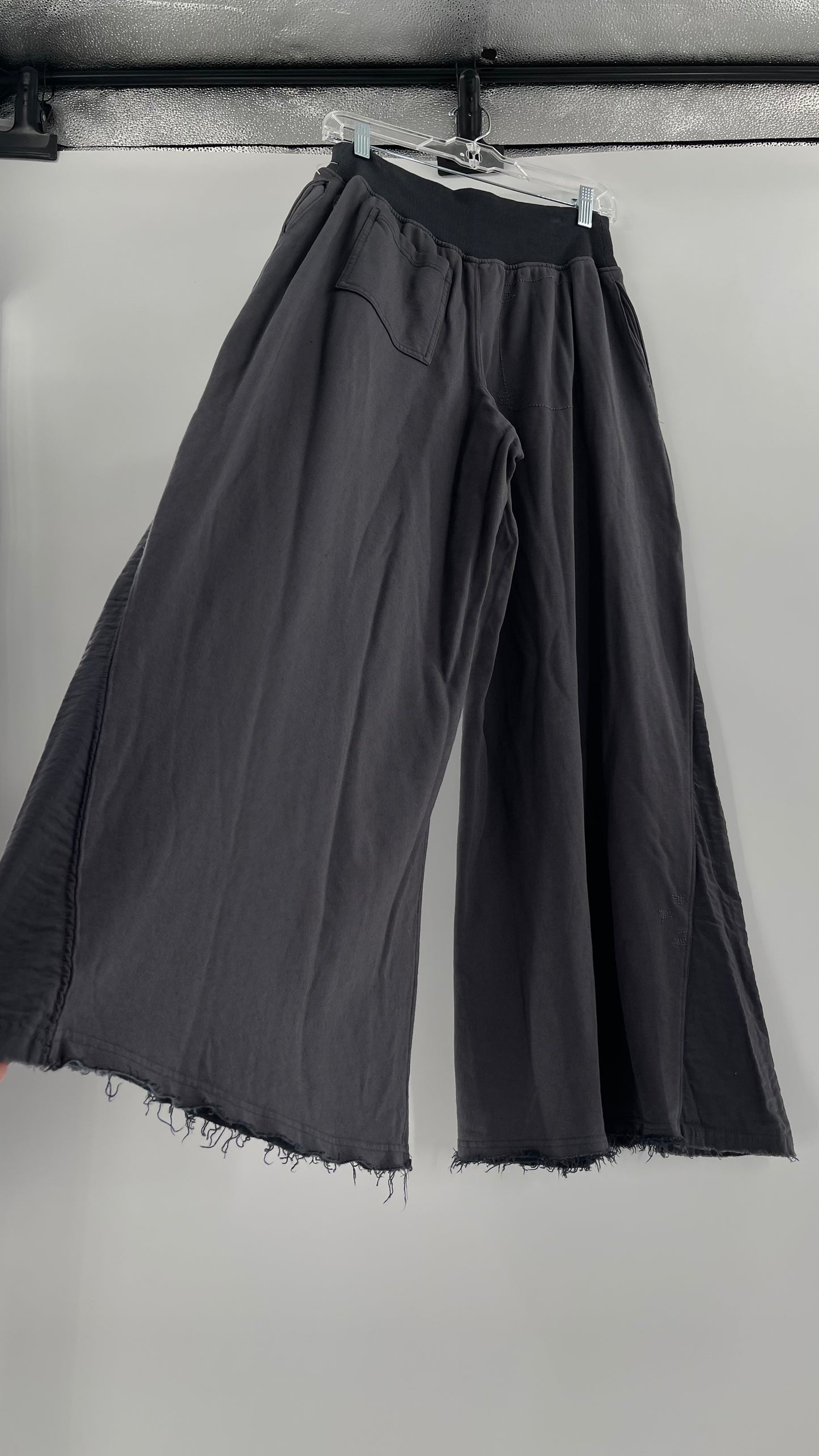 Free People Charcoal High Waisted Jersey Flare Legs (Small)