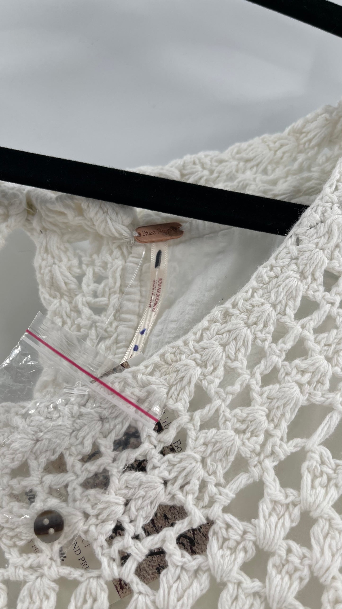 Free People White Crochet “Megan” Top (Large)