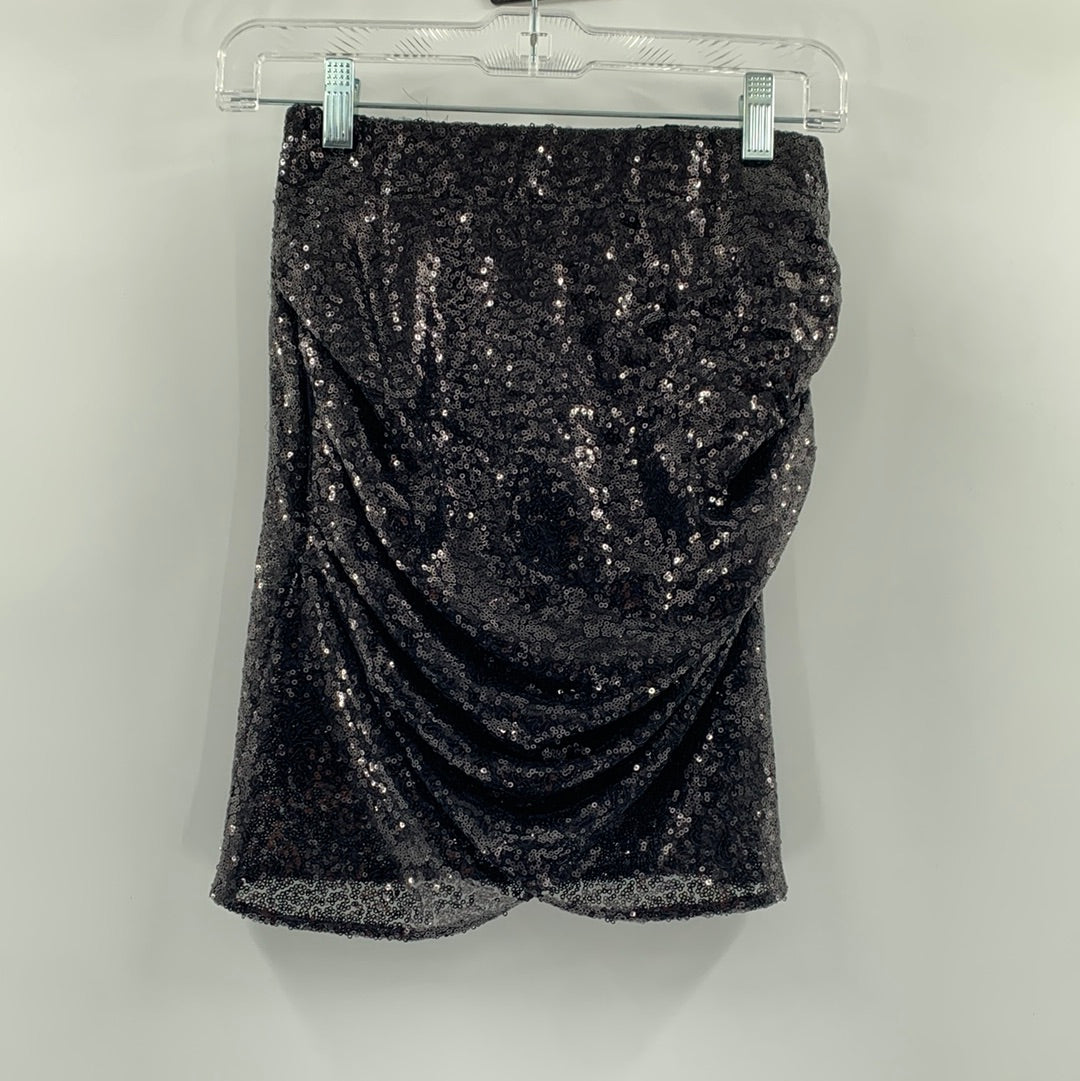 Free People Black Sequin Mini Skirt (Sz S)