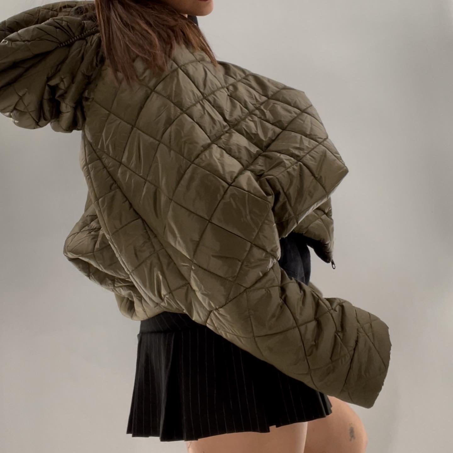 Without Walls Army Green Abstract Quilted Puffer (XS/S)