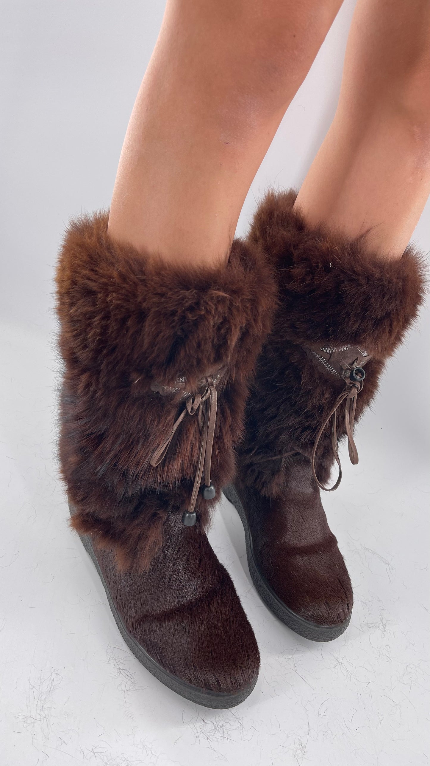 Pajar Vintage Brown Fur Boots - Made In Italy - Size 40