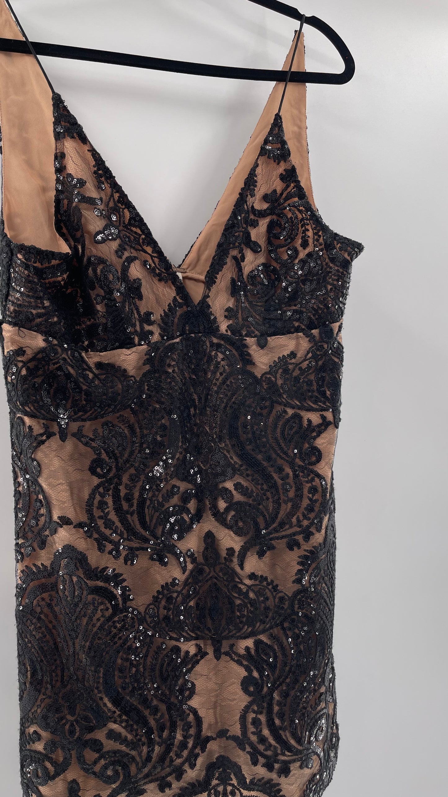 Free People Night Shimmers Nude Dress with Black Sequin Lace (8)