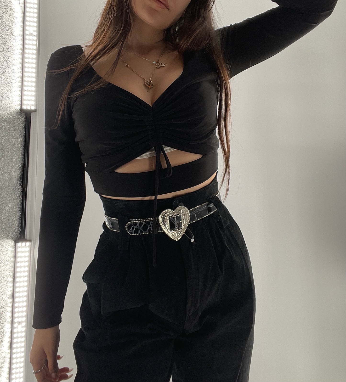 Black Long Sleeve with Ruched Bust and Keyhole (Medium)