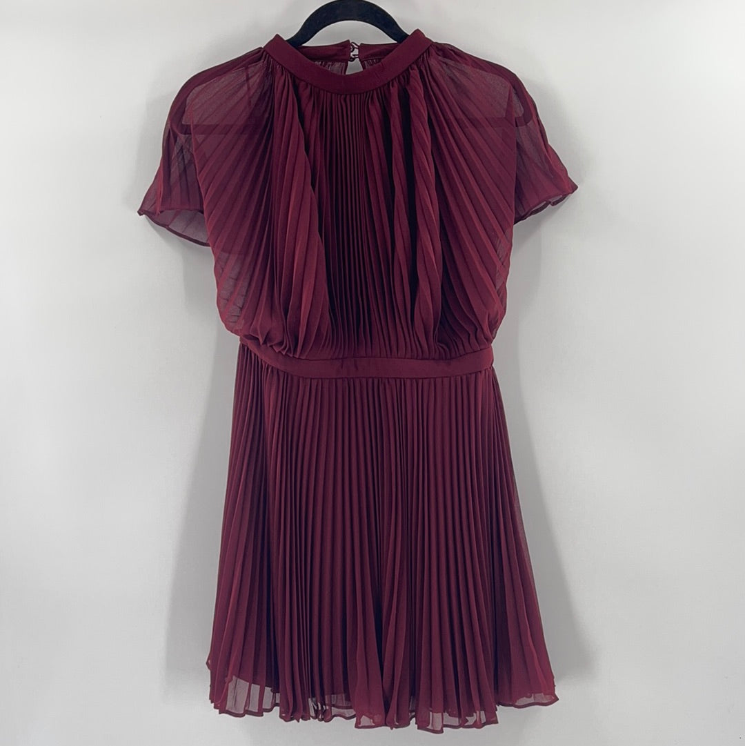 Anthropologie Keepsake Burgundy Cape Detail Mini Dress (Large)