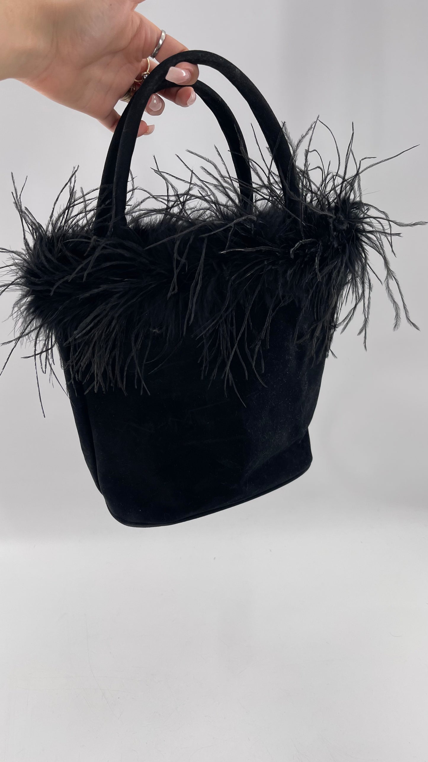 Vintage 1990s Black Ostrich Feather Bag