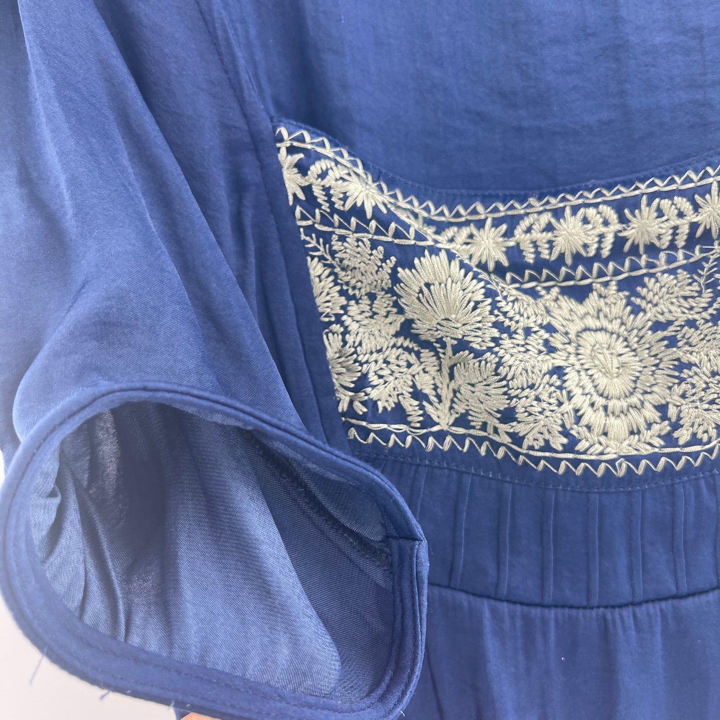 Free People Navy, Silky Embroidered Short Sleeve (XS)