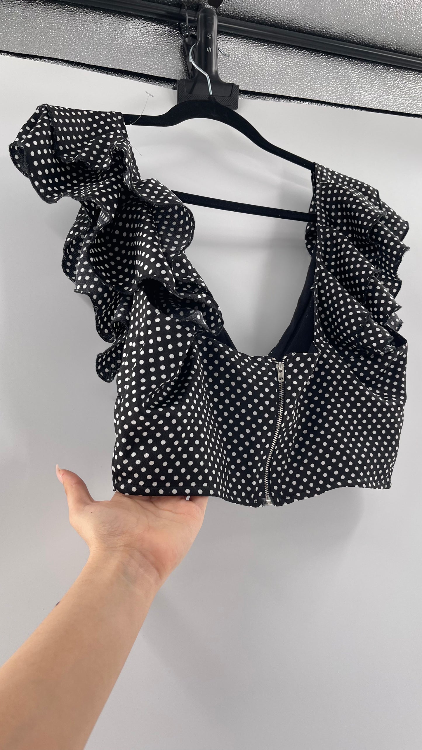 Polka Dot Ruffle Neckline Crop (Medium)