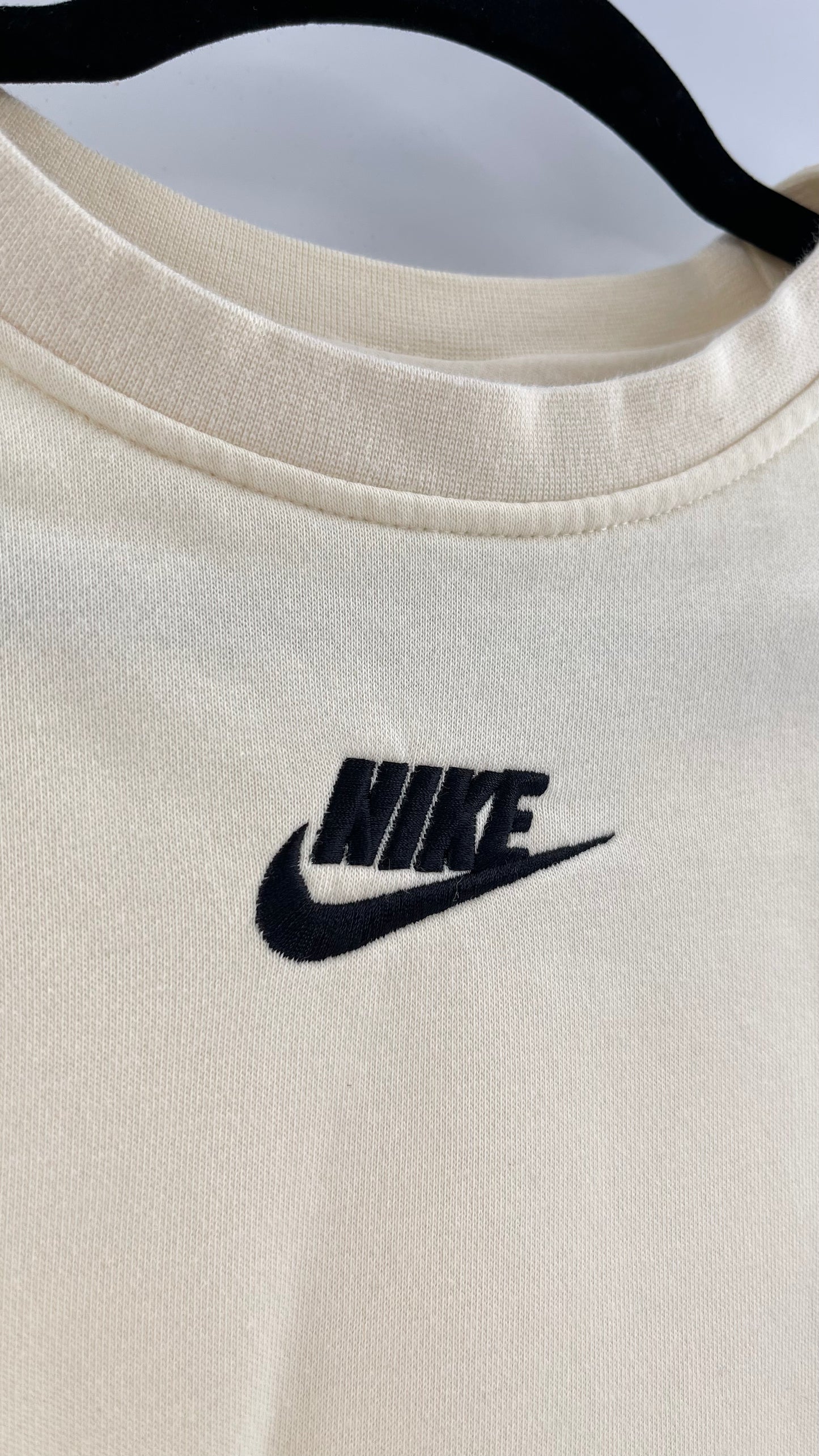 Cream Nike Crewneck with Minimalist Black Chest Logo (Large)