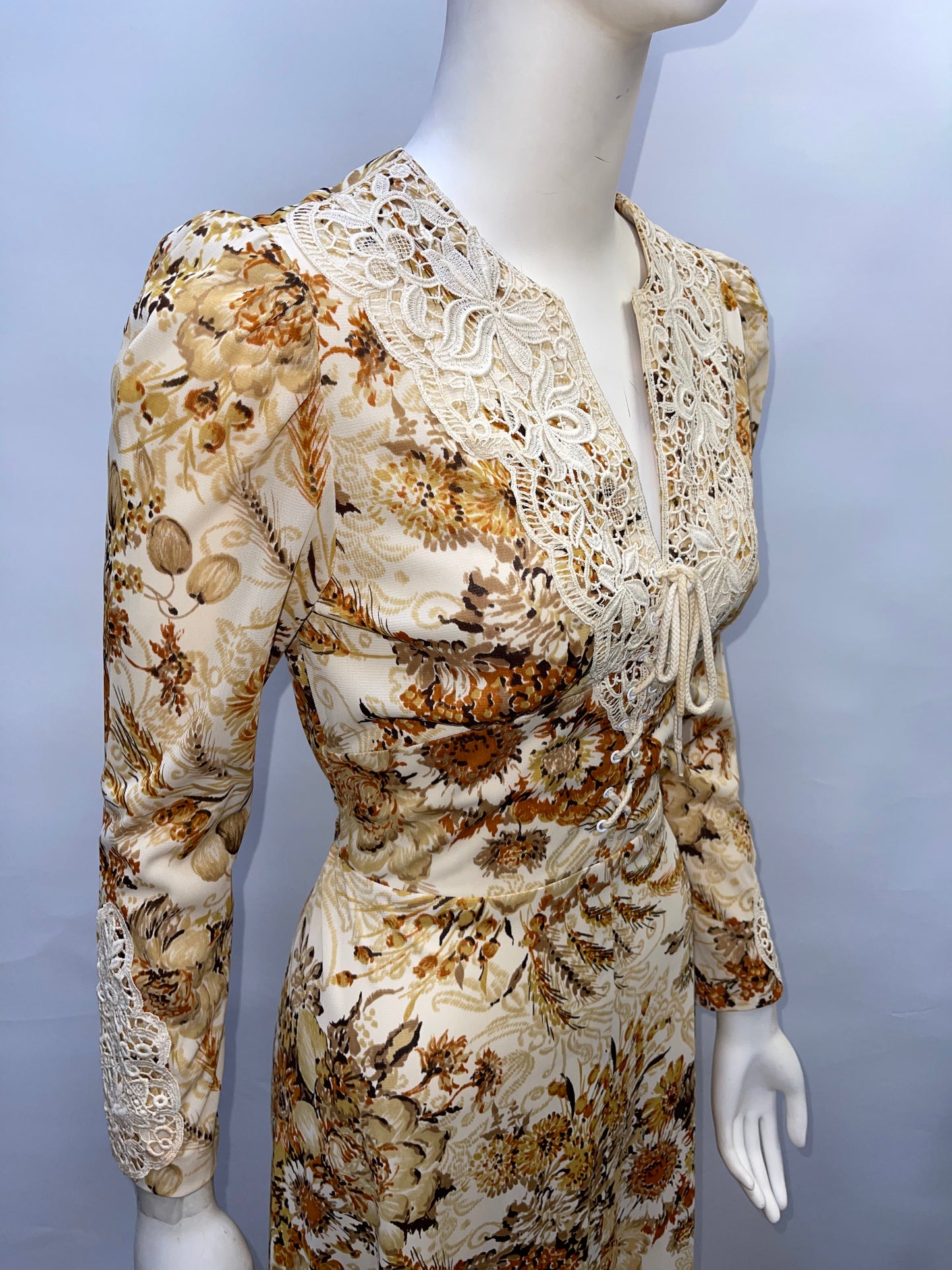 Genuine 70's Prairie Yellow Flower Patterned Midi Dress (Vintage Size 9/XS)
