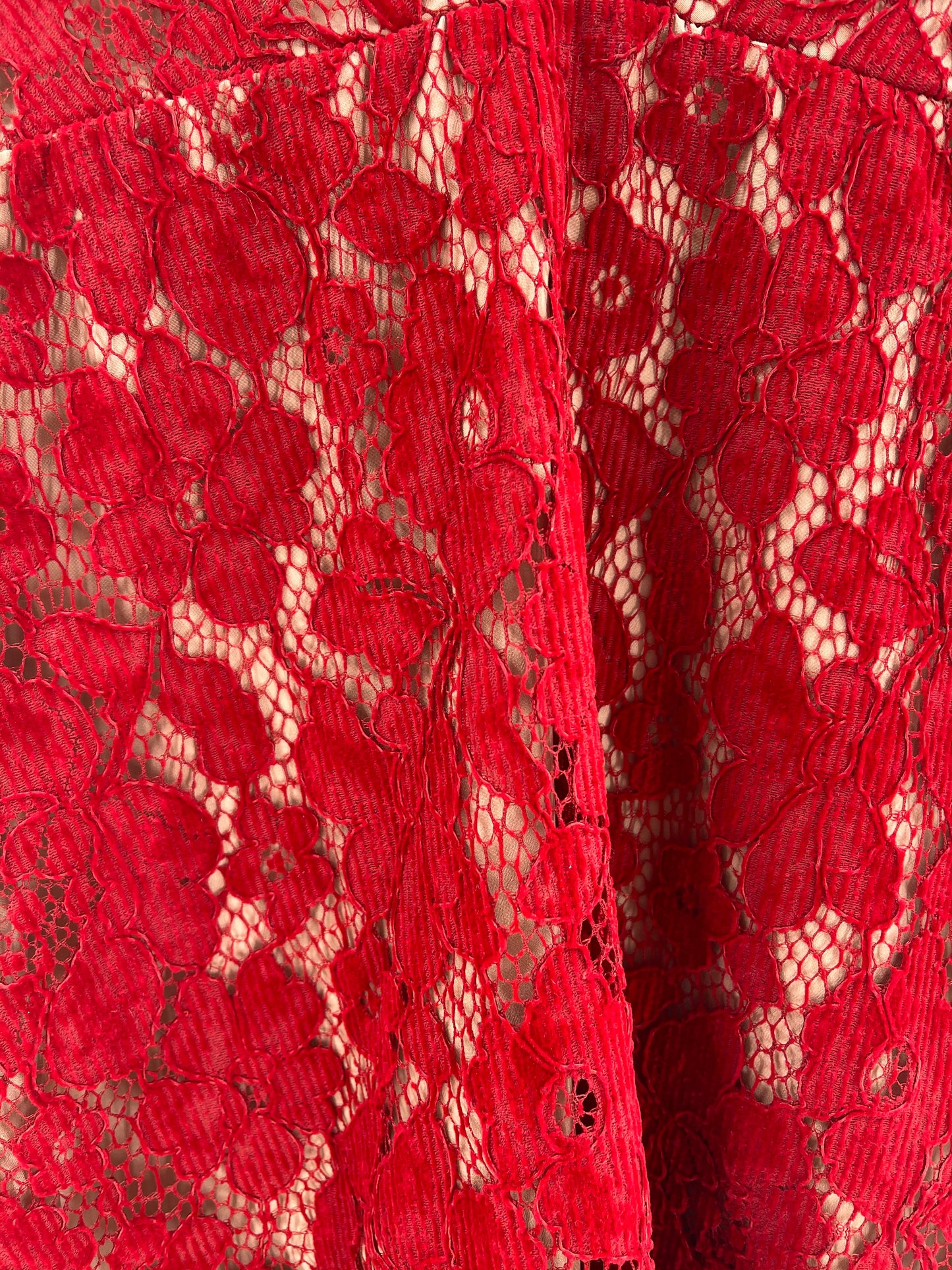 Free People Red Corduroy Lace Over Nude Underlay Sleeveless Mini Dress (Size 6)