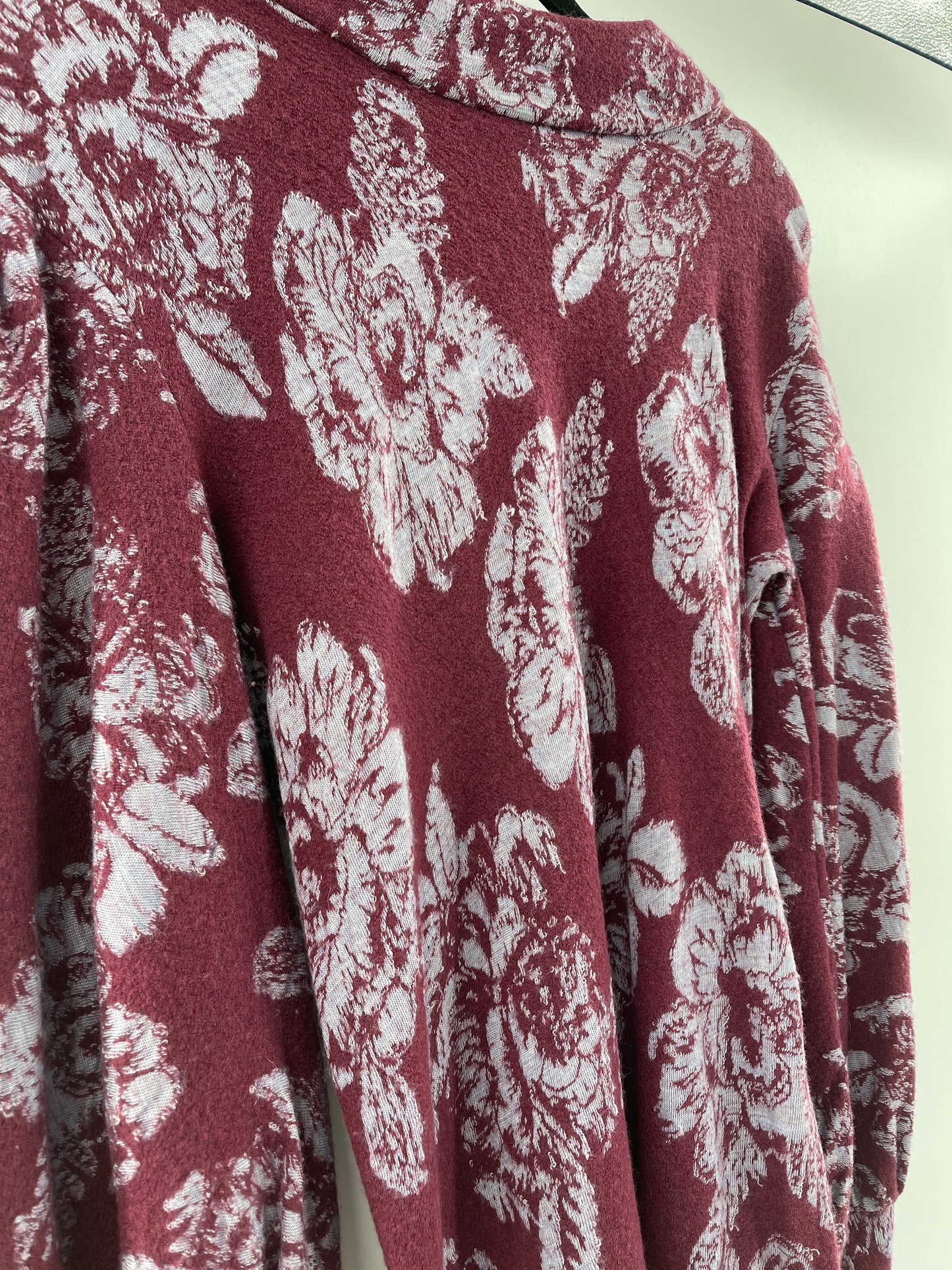 Free People Burgandy Floral Mock Neck Long Sleeve Mini Dress (Size L)