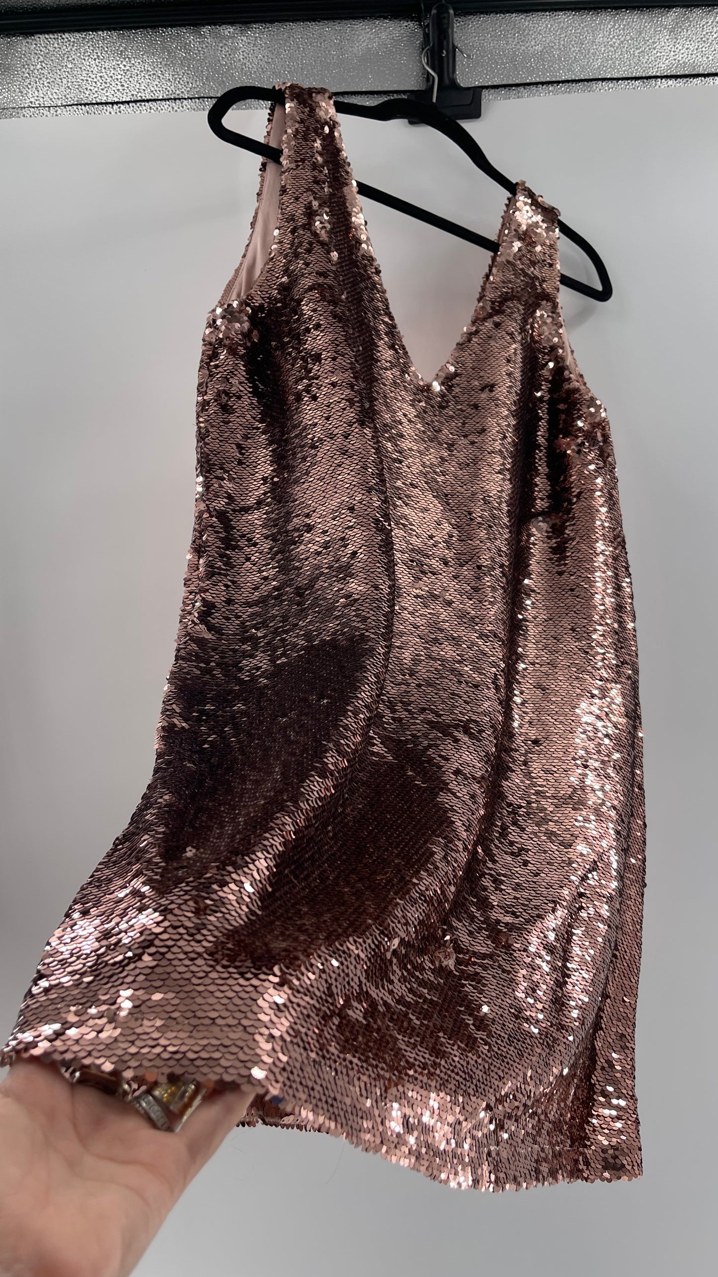 Free People X BB Dakota A Pretty Penny Rose Gold/Copper Sequin Dress (Medium)