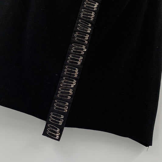 BSBW Safety Pin Bodycon Elastic Waist Black Mini Skirt (Size S)