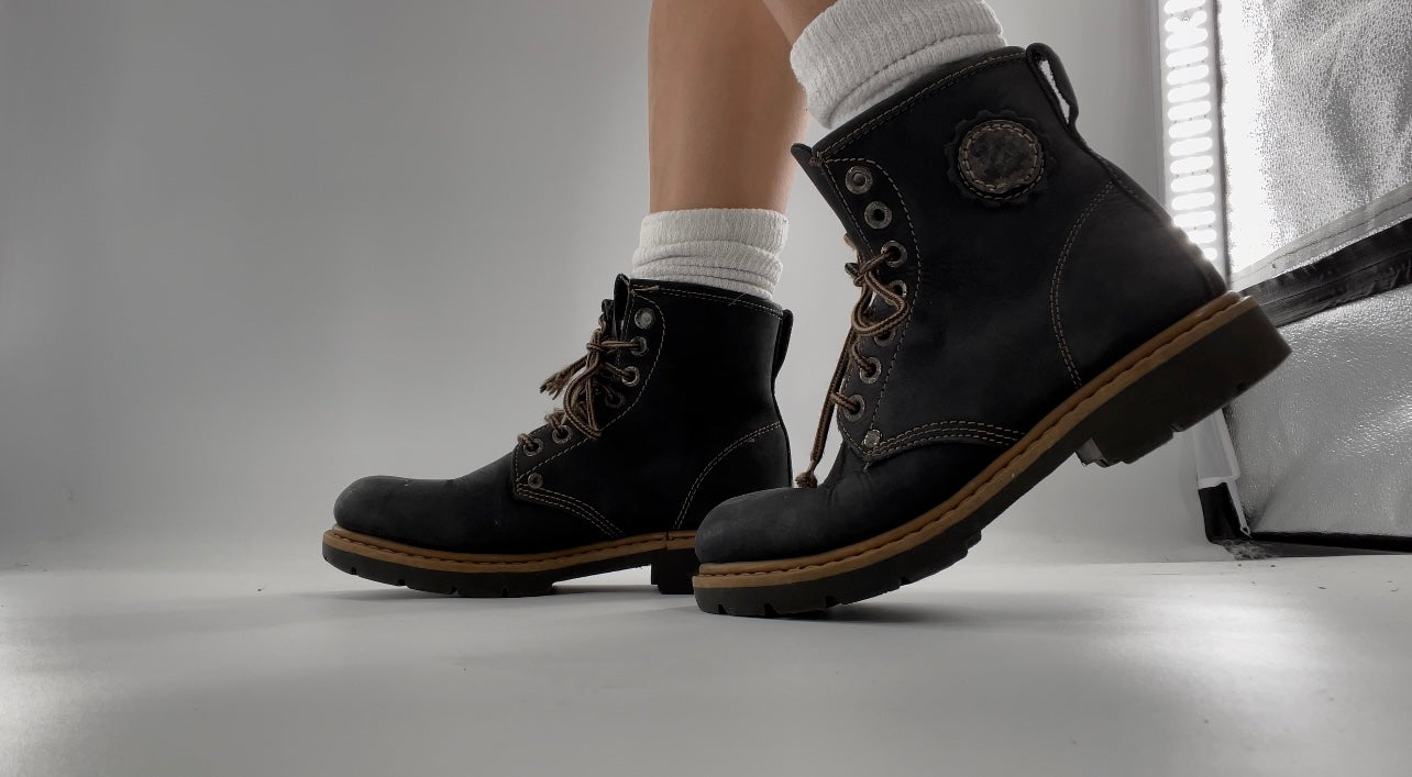 Vagabond Leather Lace Up Combat Charcoal Boots - Size 8