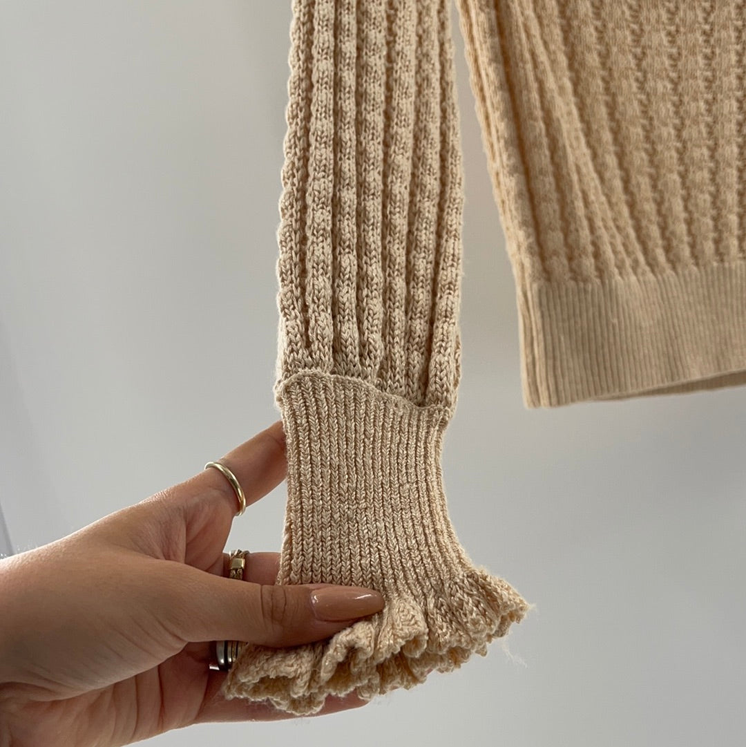 Free People Crazy In Love Ruffle Sweater Beige (Size: Small)