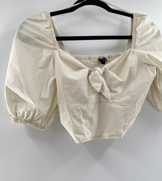 Veromoda White Crop with Tie Front and Puff Sleeves (XS)