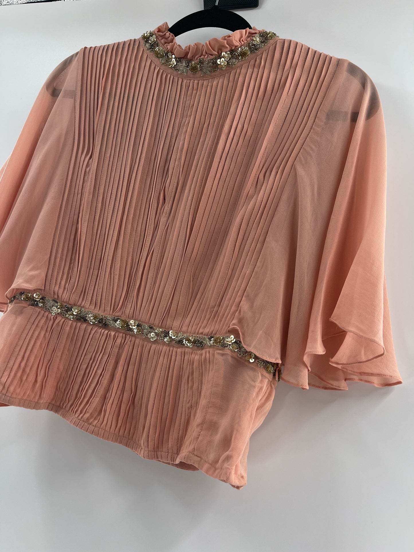 Varun Bahl Dusty Pink Pleated + Embellished Top (Small)
