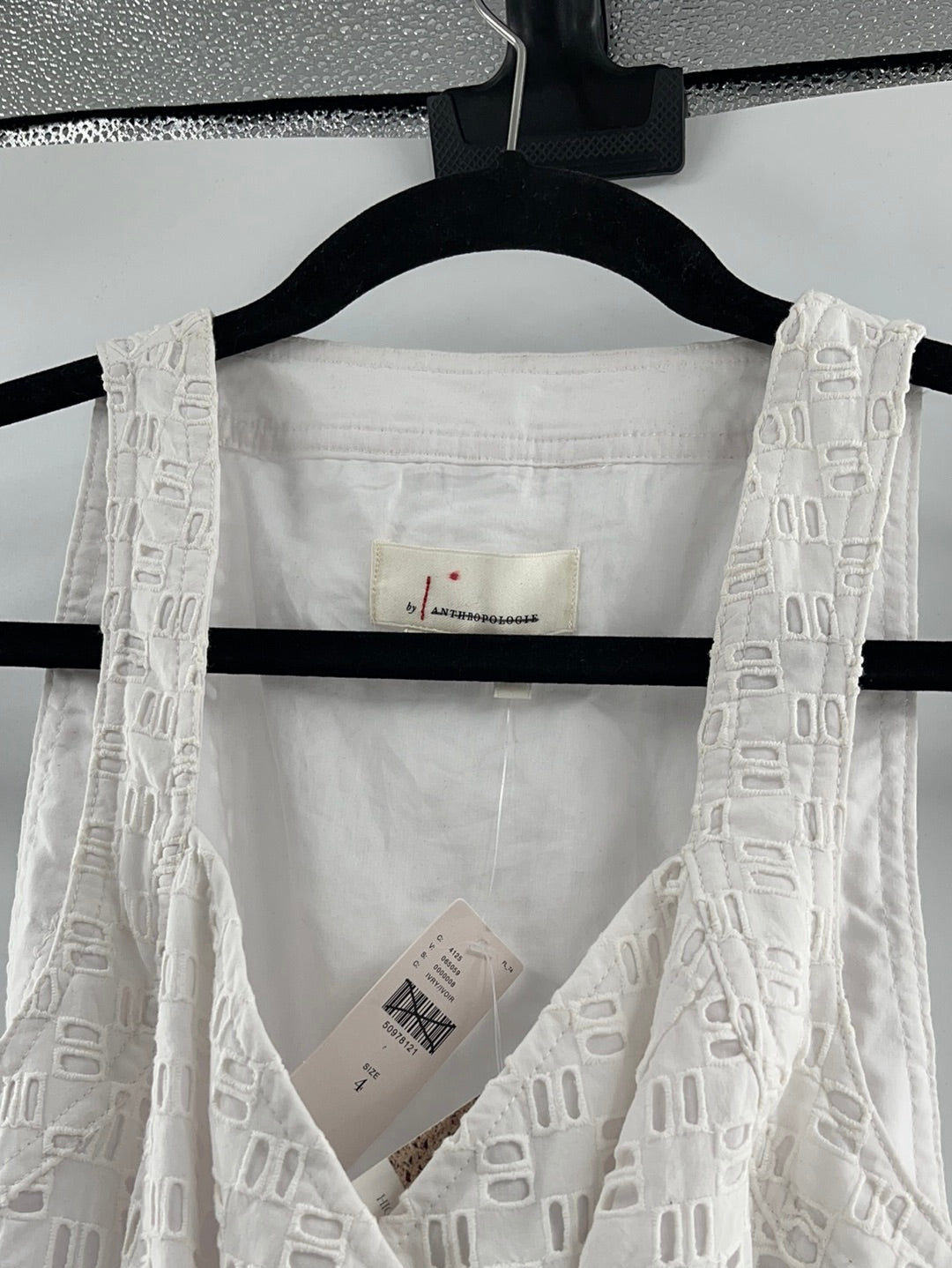 Anthropologie - White Beachy Eyelet Button Up Jumpsuit (Size 4)