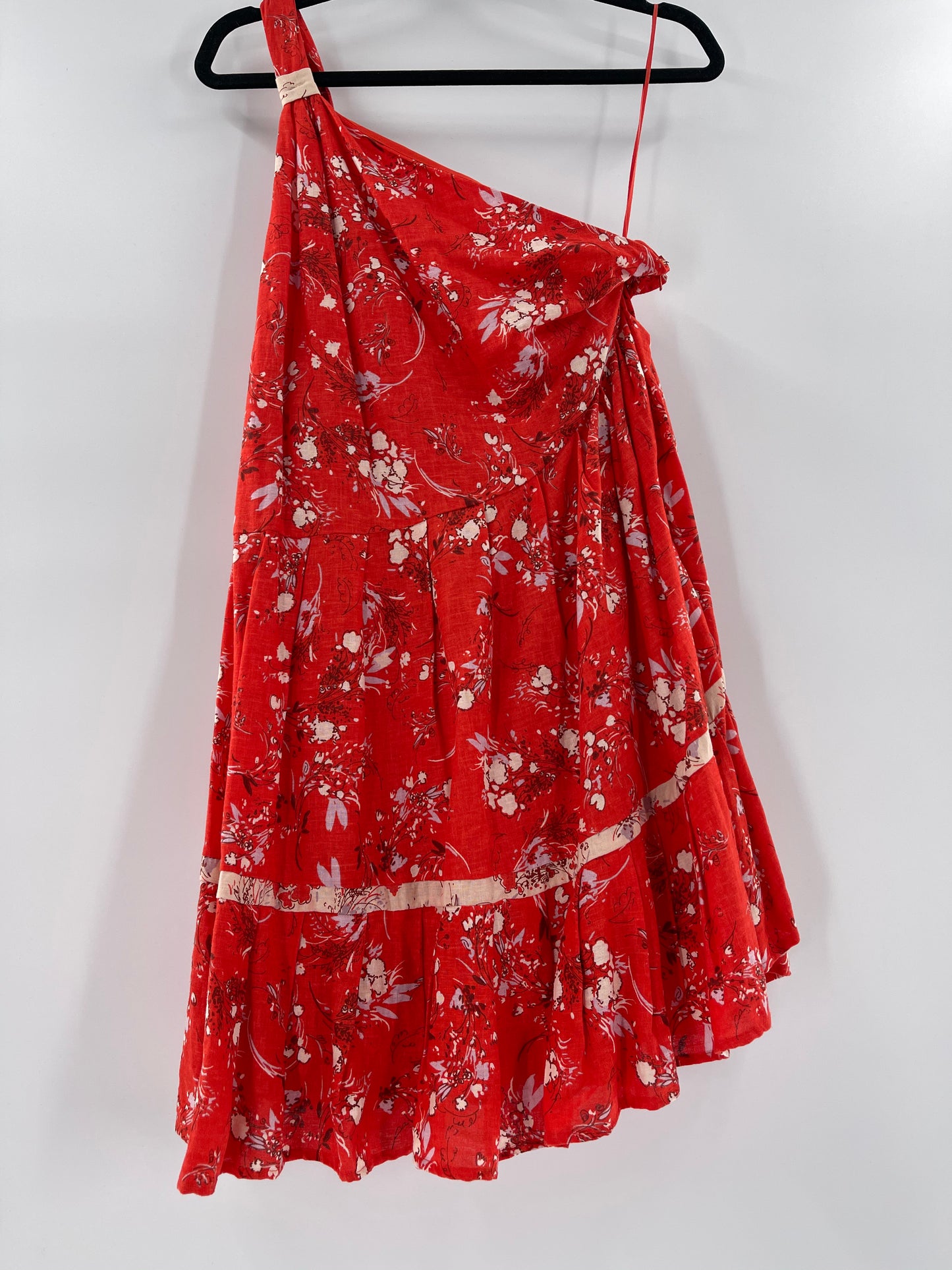 Free People One Shoulder Red Floral Mini Dress (Size XS)