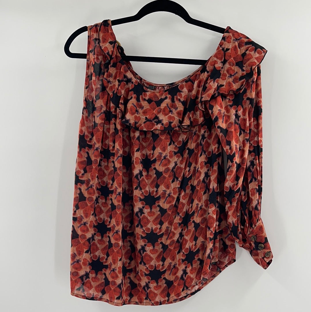 Free People One Sleeve Red Patterned Top (XS)