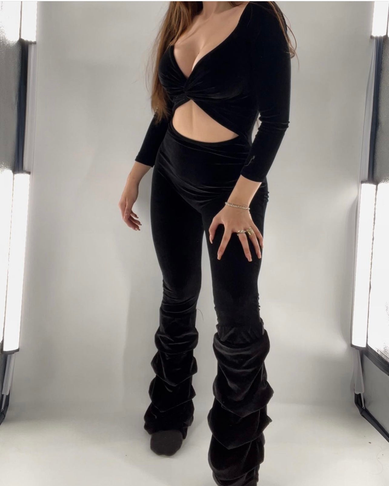 Velvet Catsuit with Stacked Legs (S)