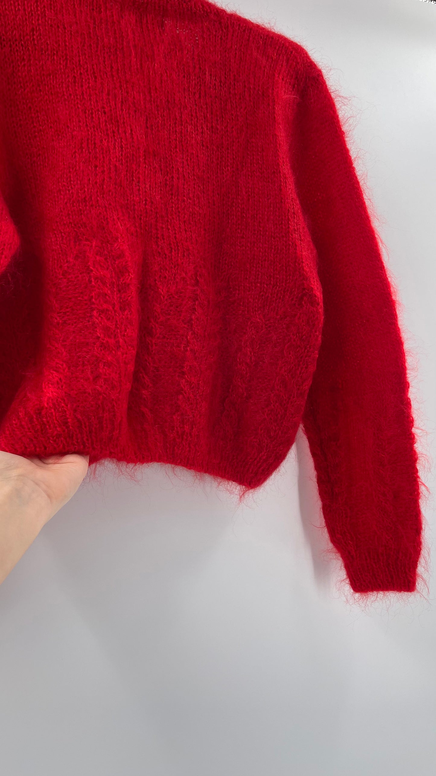 OBR Red 78% Mohair 18% Wool Cropped Cardigan (Medium)