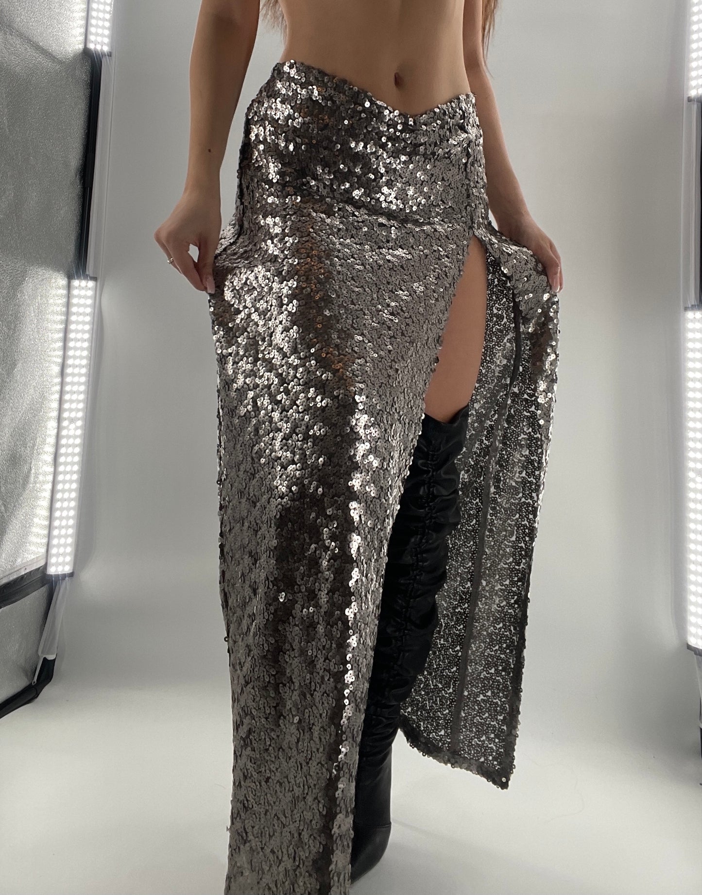 Blu Moon Free People Silver Sequin Skirt (Medium)