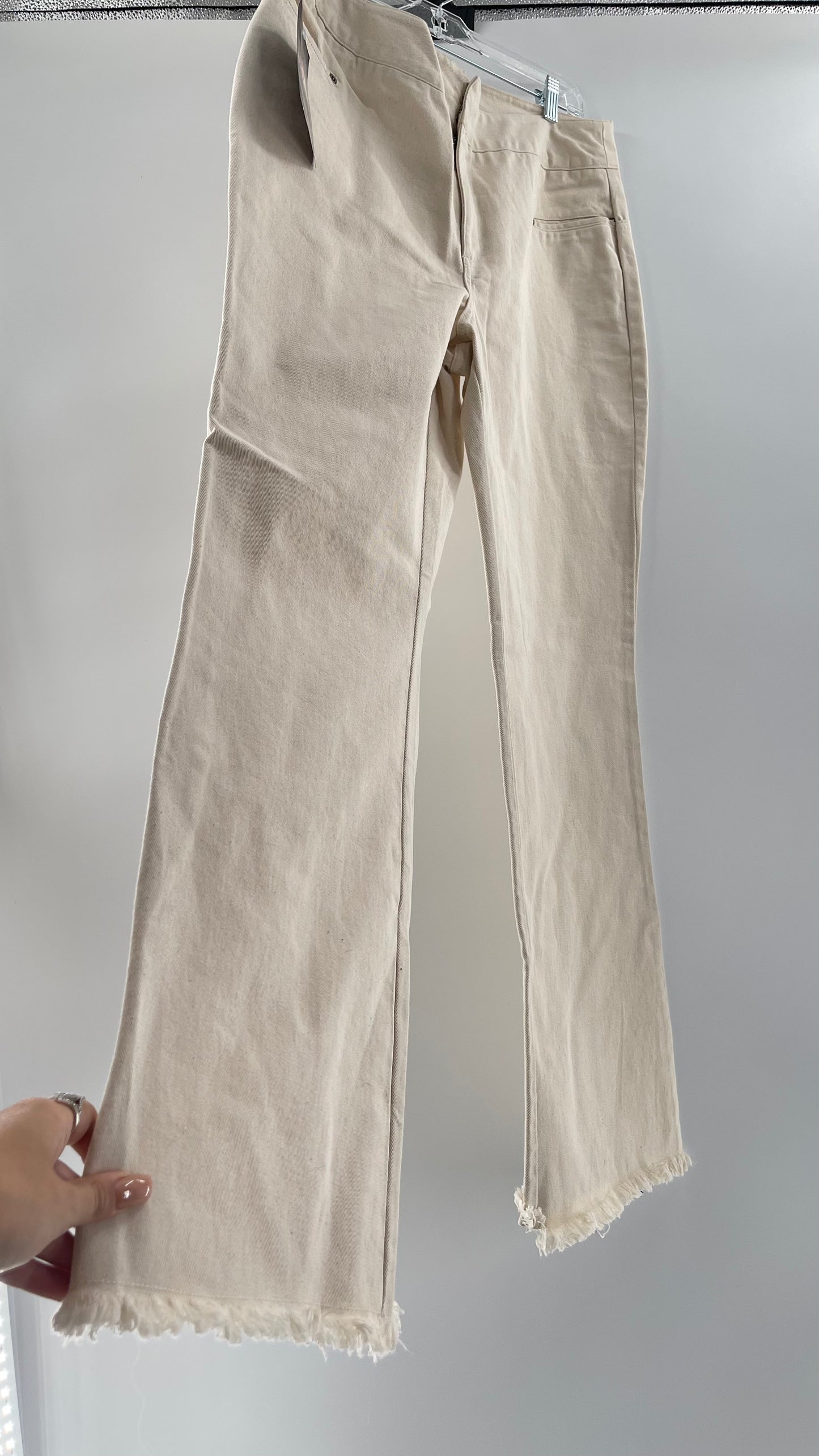 Vintage Jeanology Beige Raw Edge Hem Flare Jeans (16)