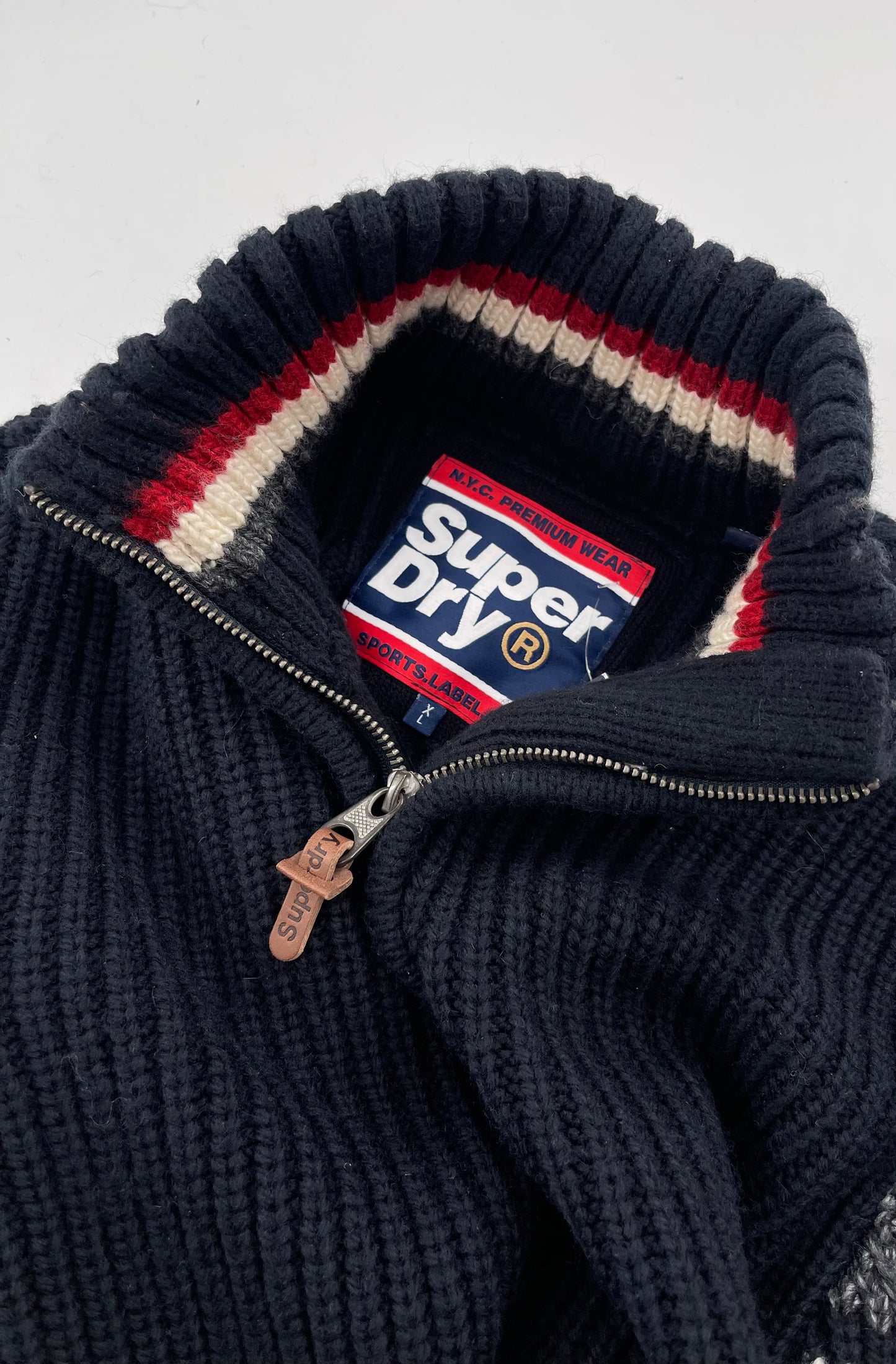 Superdry Navy Thick Knit Ski Dog Quarter Zip Henley (XL)