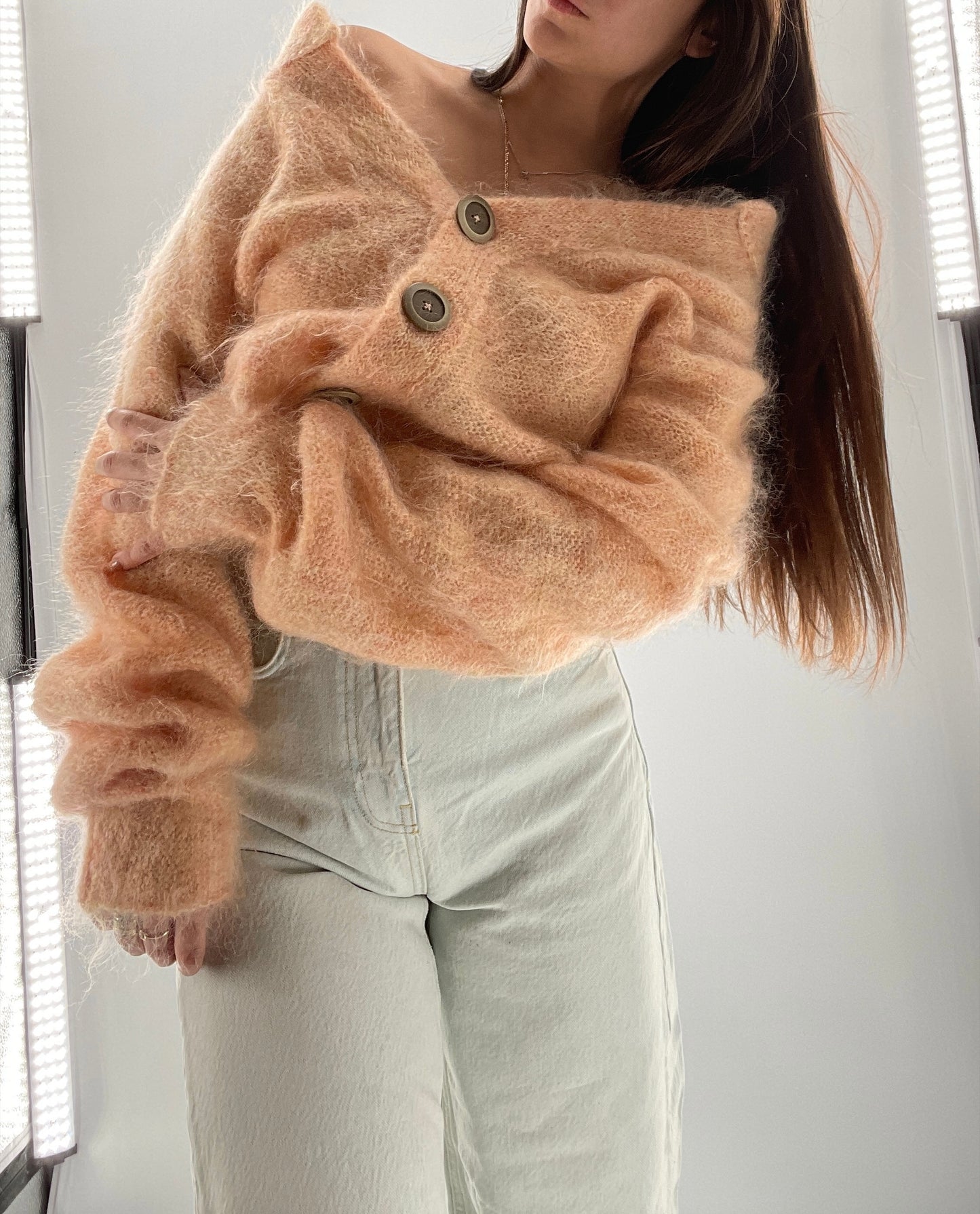 Free People Salmon Mohair Cropped Cardigan (Small)