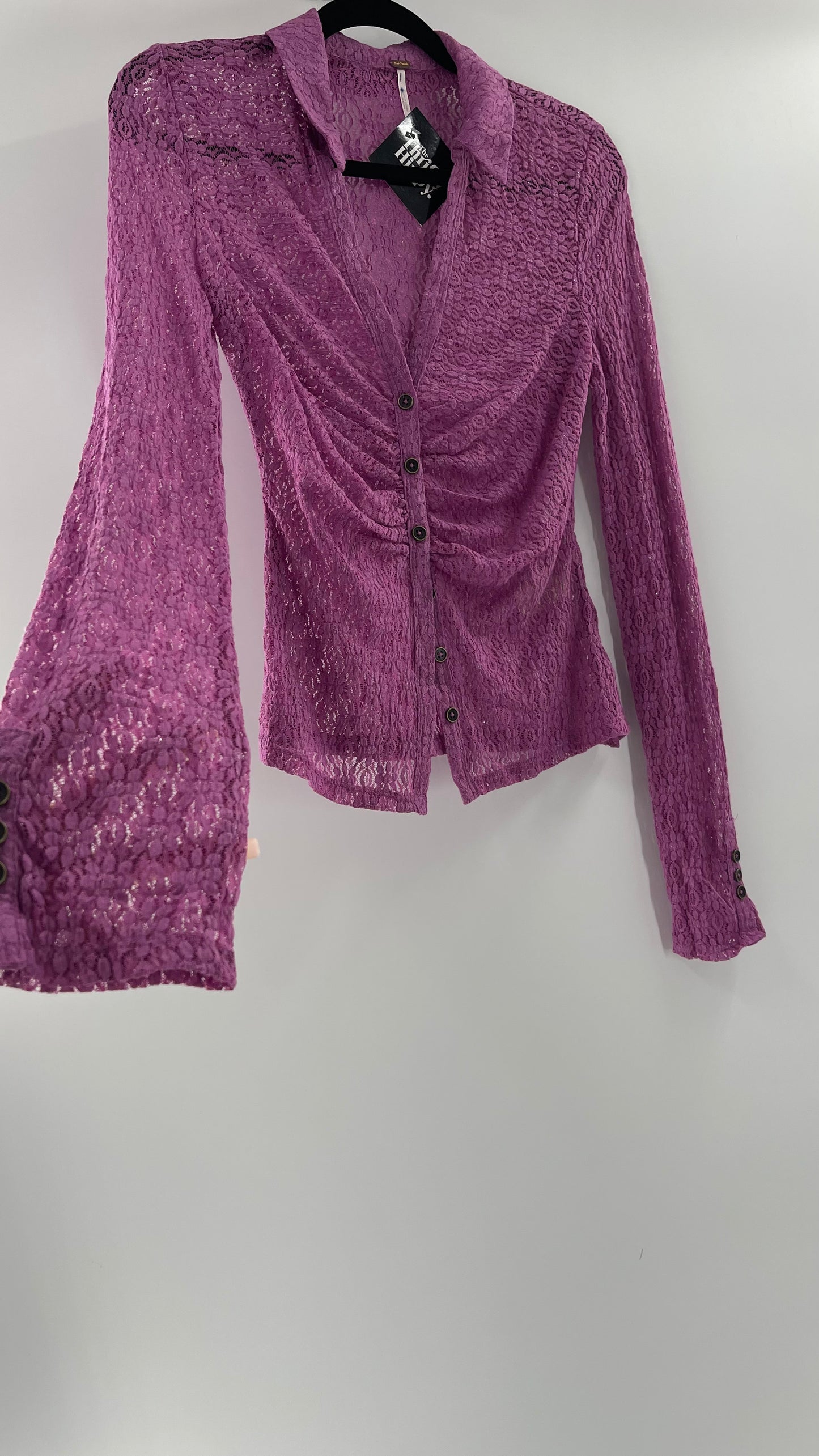 Free People Flower Fields Lavender Lace Collared Button Up (Small)