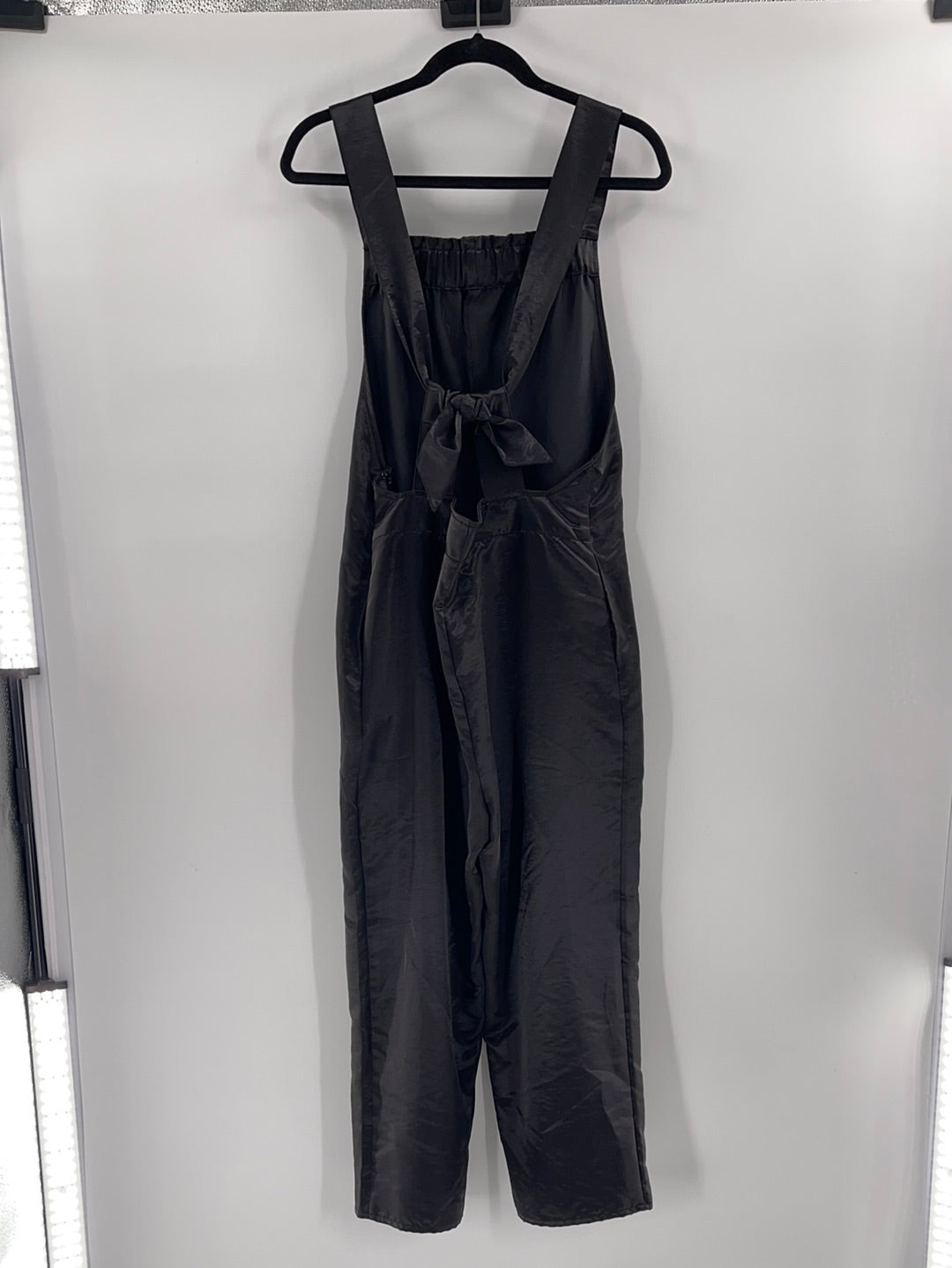 Urban Outfitters Black Satin Backless Tie on Back Side Knife Pockets (Size M)