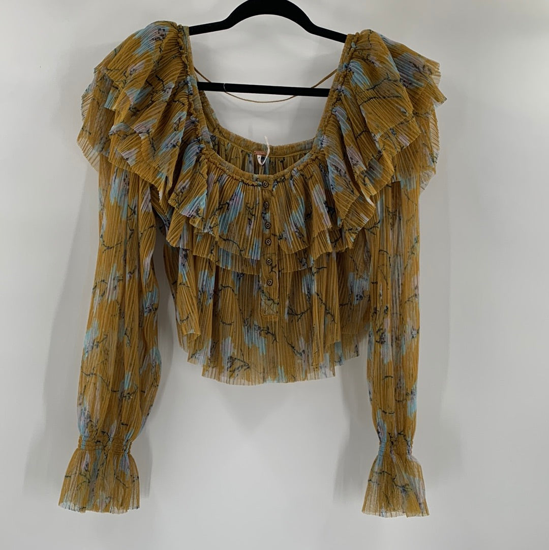 Free People Mustard Mesh Blouse (S)