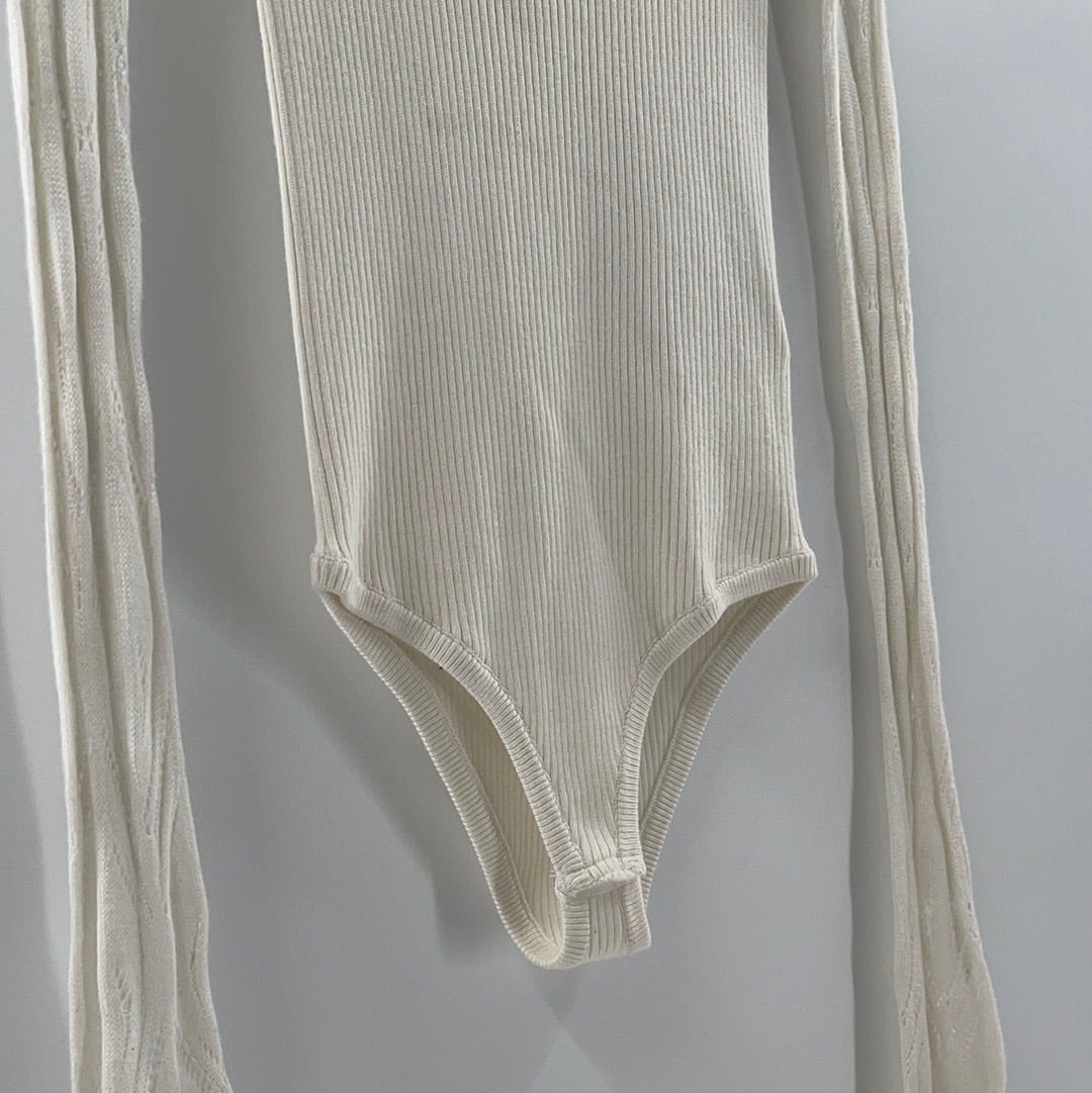 Free People White Knit Bodysuit (XS)