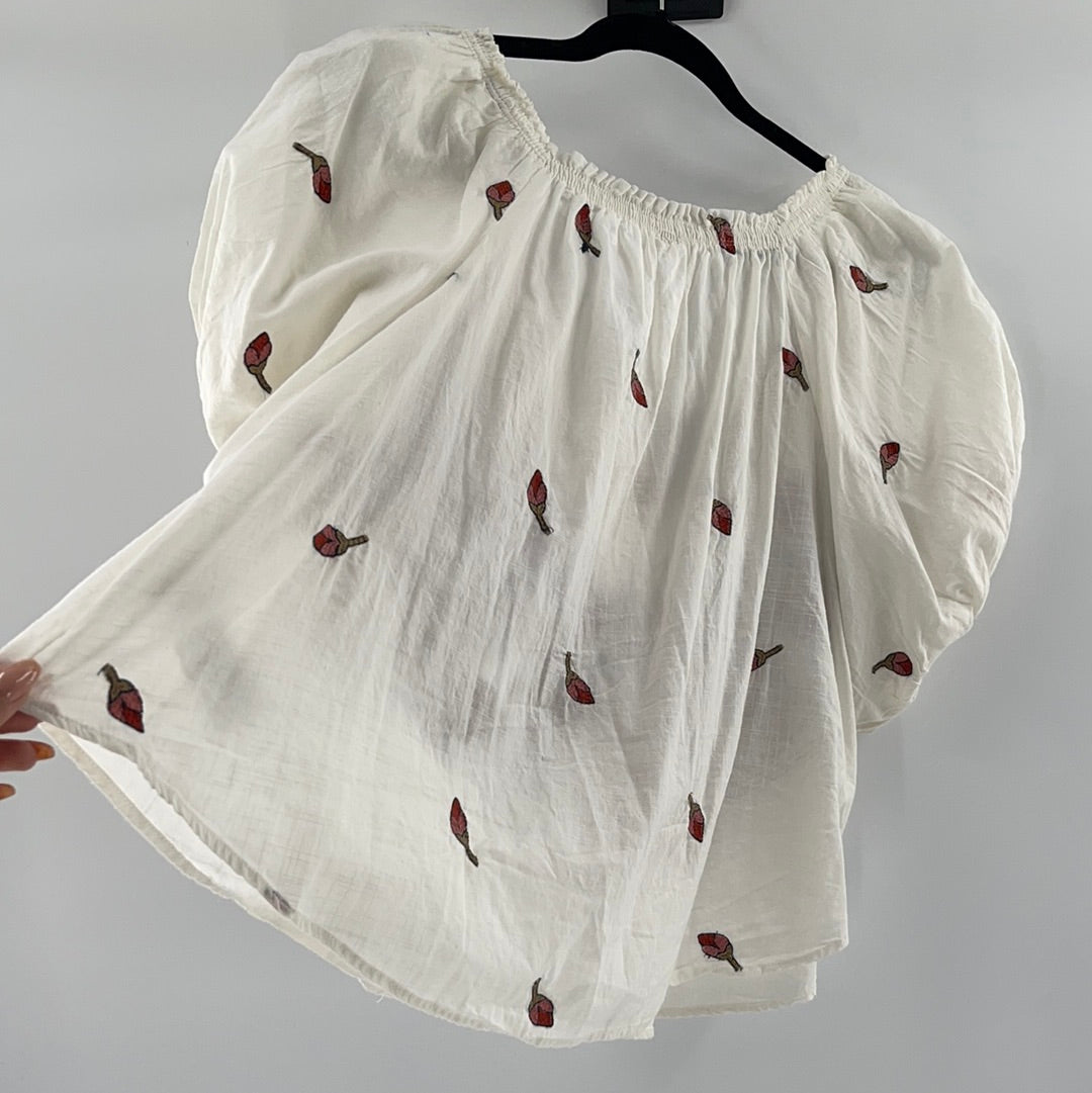 Free People Cotton Embroidered Short Sleeve (S)