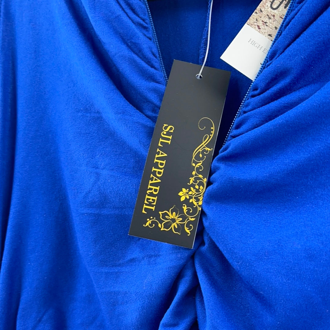SJL Apparel - Blue Ruched Sleeveless Jumpsuit (Size Large)