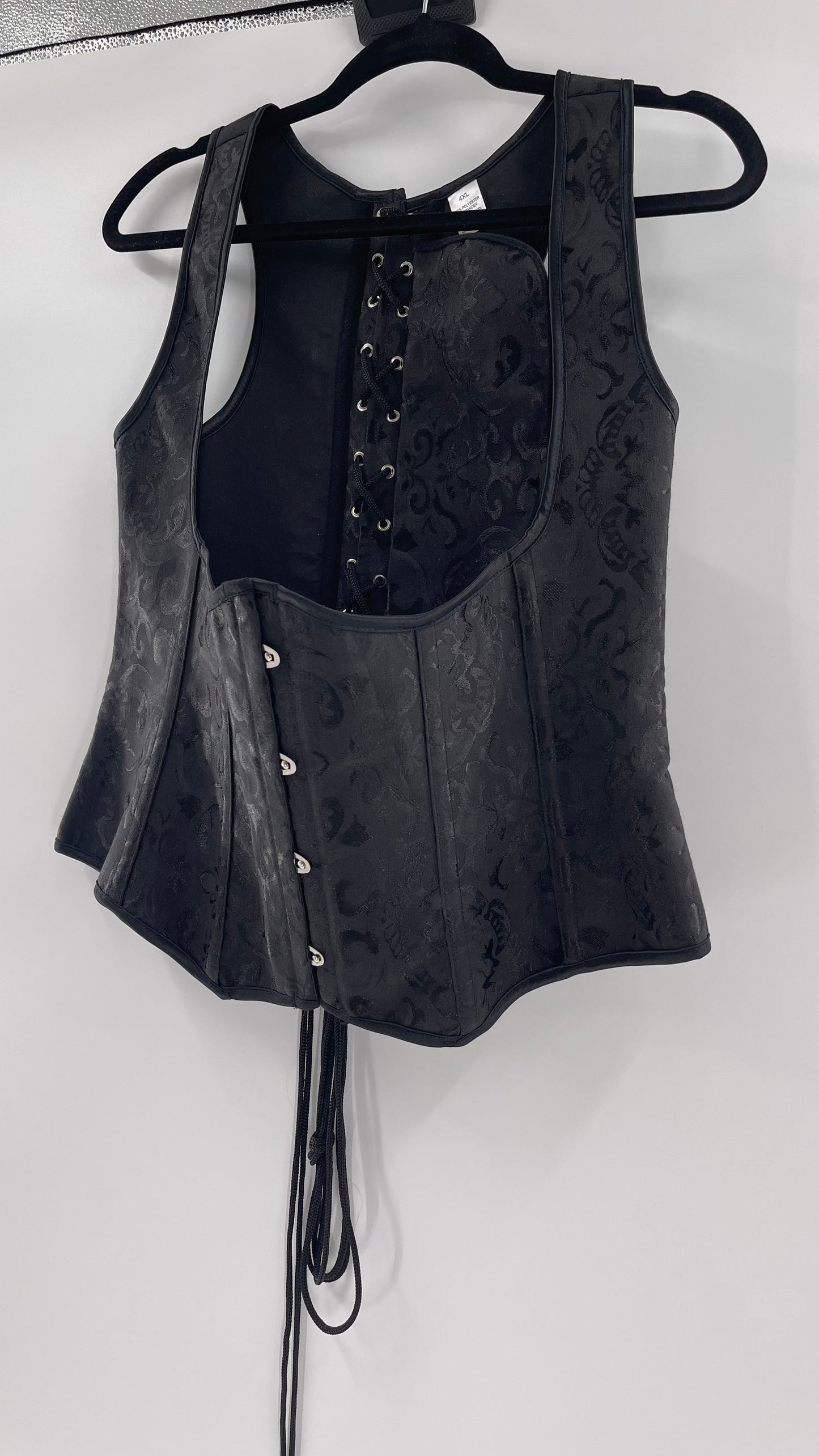 Black Satin Brocade Underbust Corset (4XL)