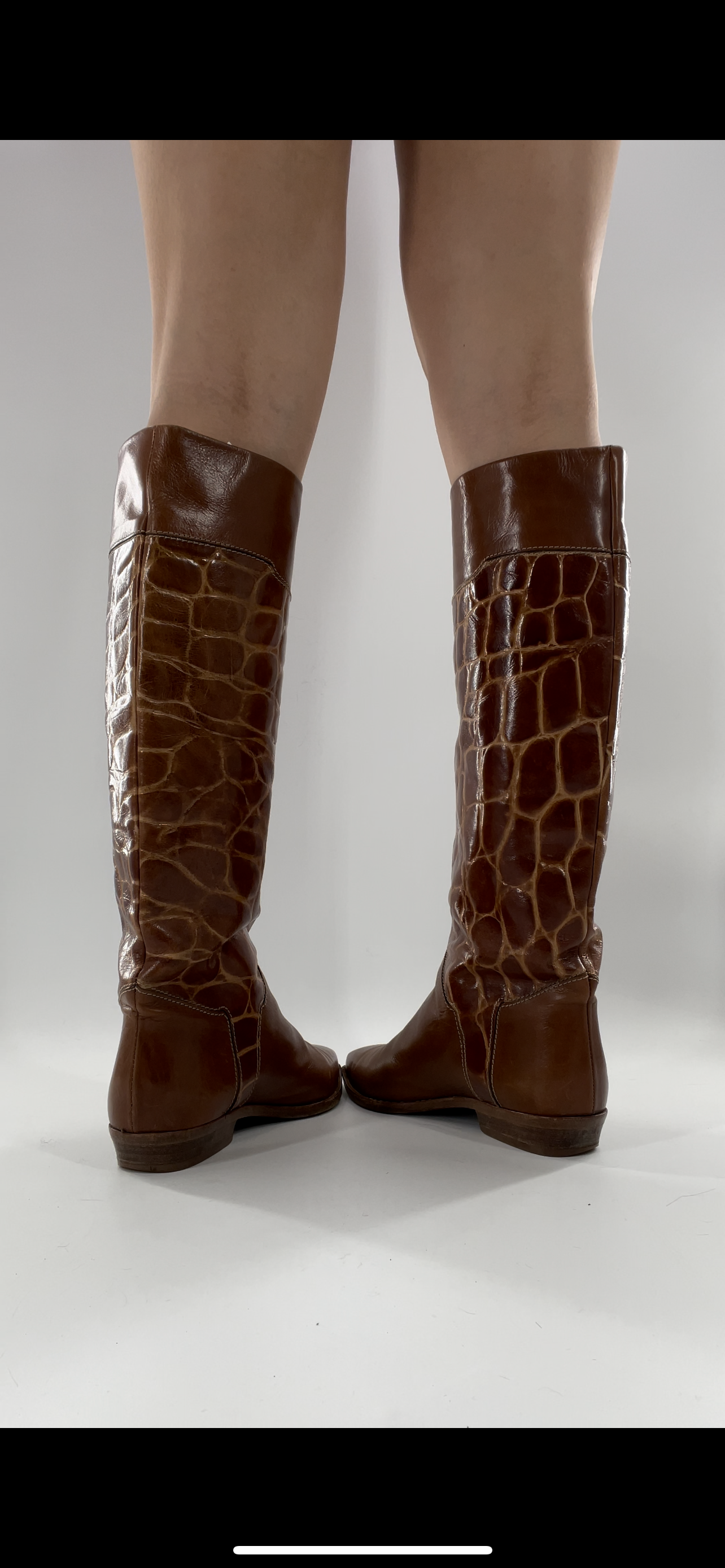 Joan & David Brown Leather Cowboy Snake Print Boots