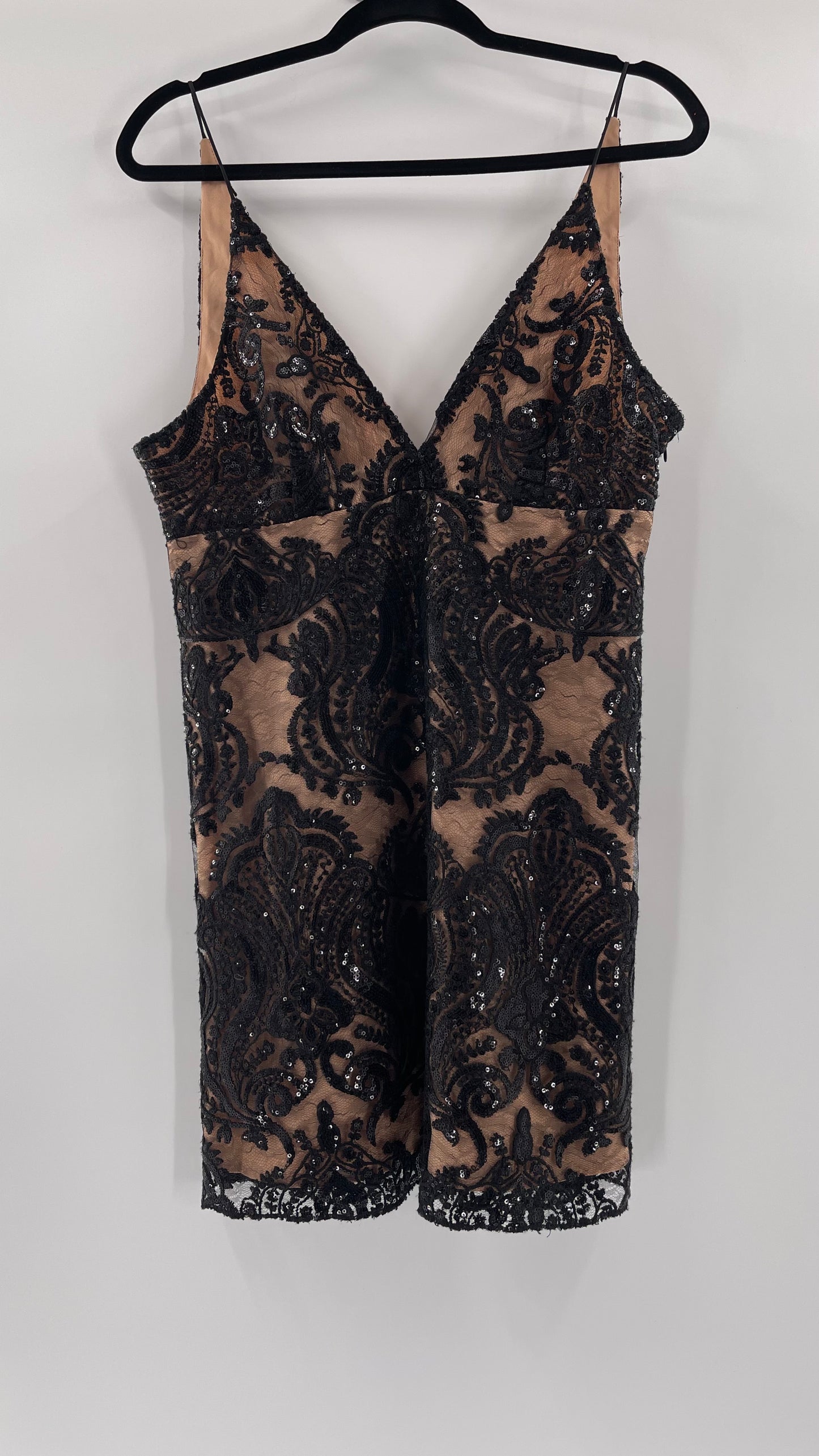 Free People Night Shimmers Nude Dress with Black Sequin Lace (8)