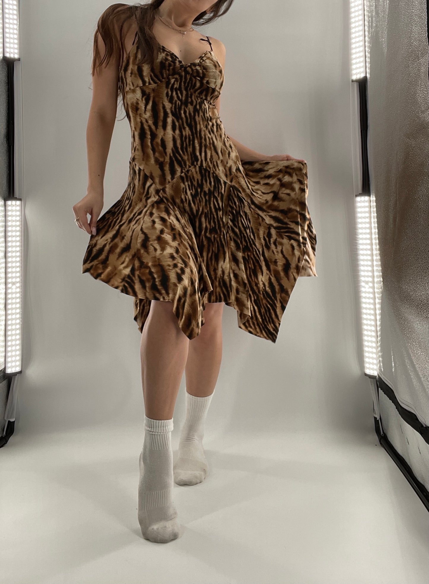 Vintage B. Darlin Cheetah Midi with Hankerchief Hem (5/8)