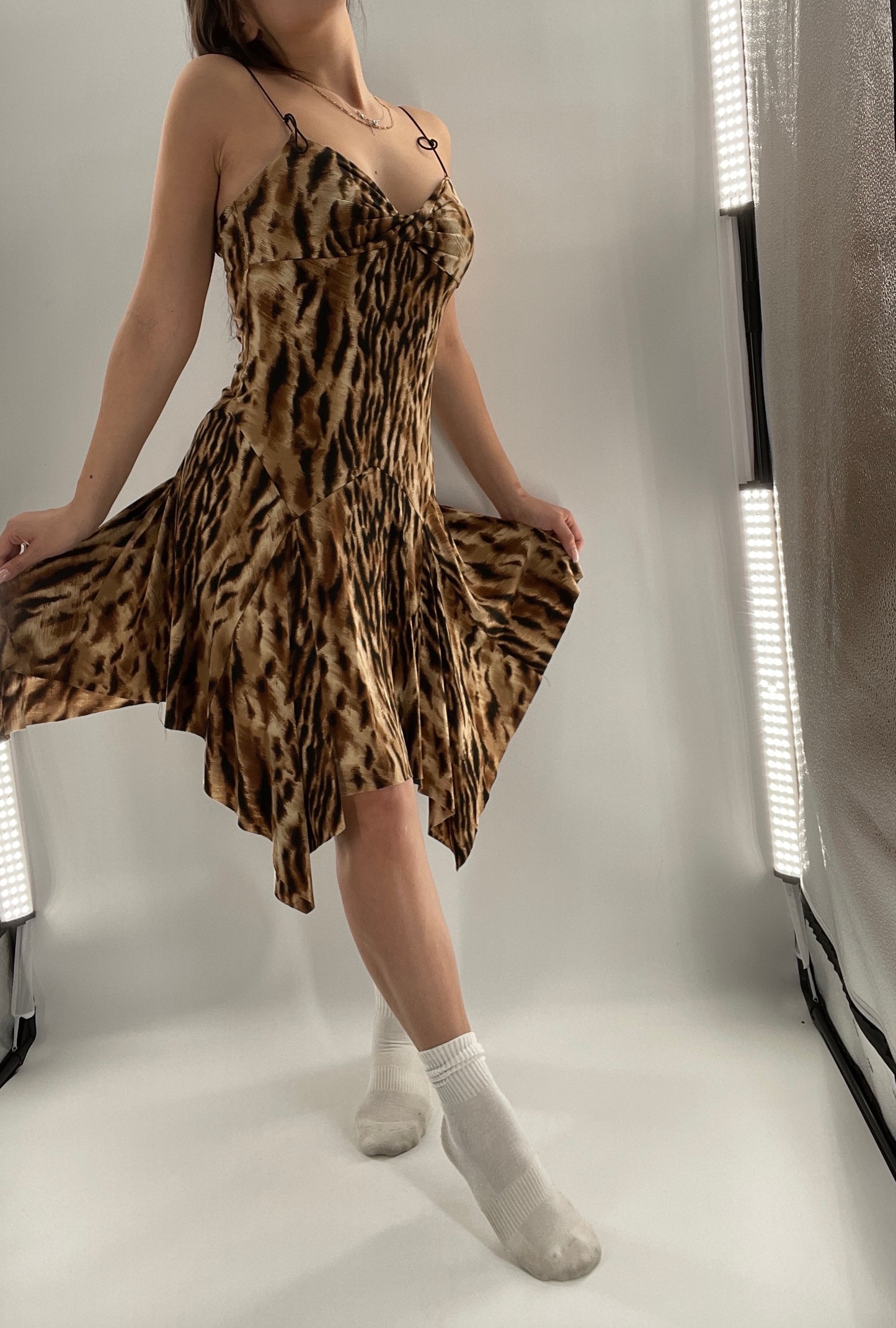Vintage B. Darlin Cheetah Midi with Hankerchief Hem (5/8)